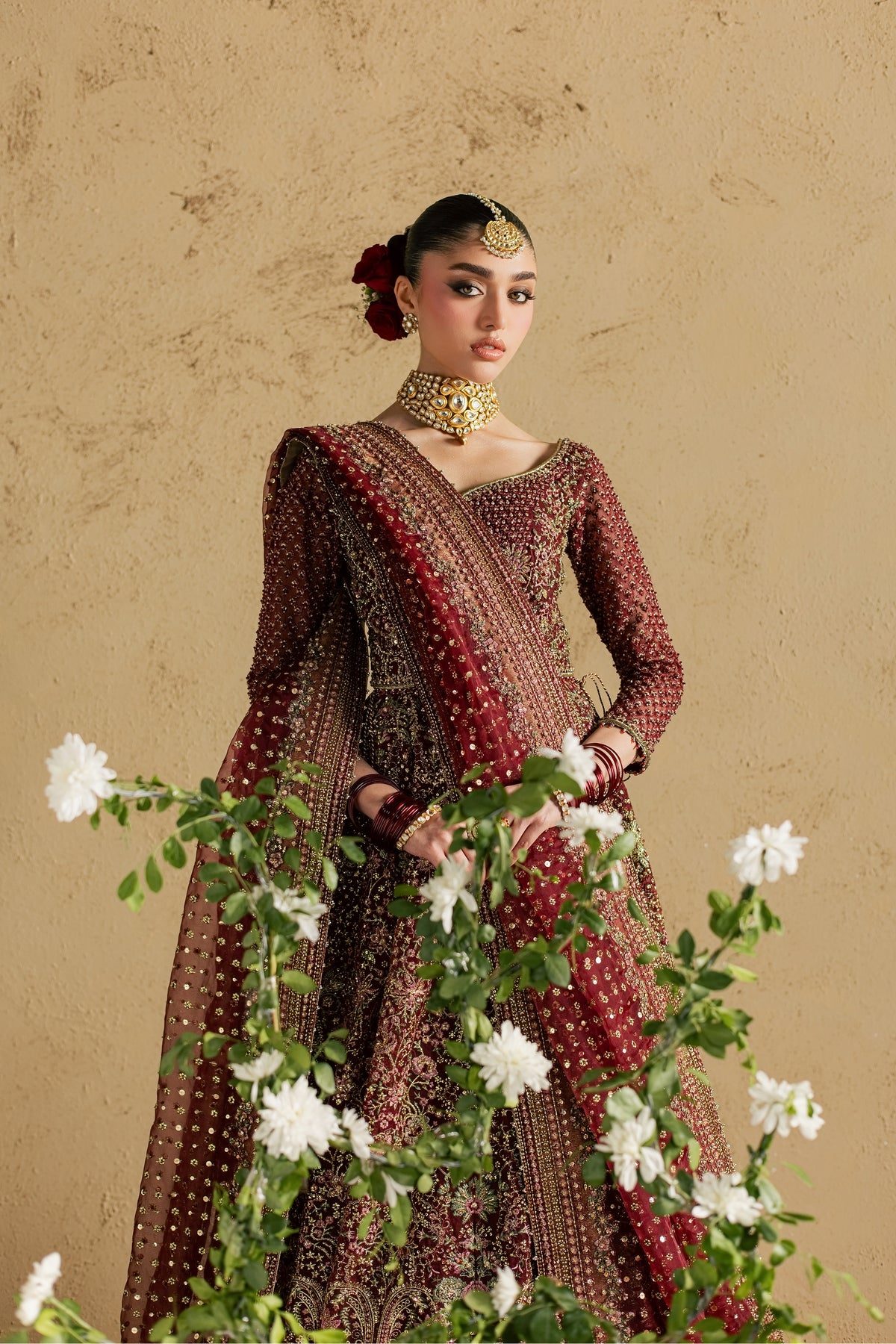 Dastaan 4Pc - Bridal Dress BATIKBRIDAL2026 BATIK S / Maroon / Organza