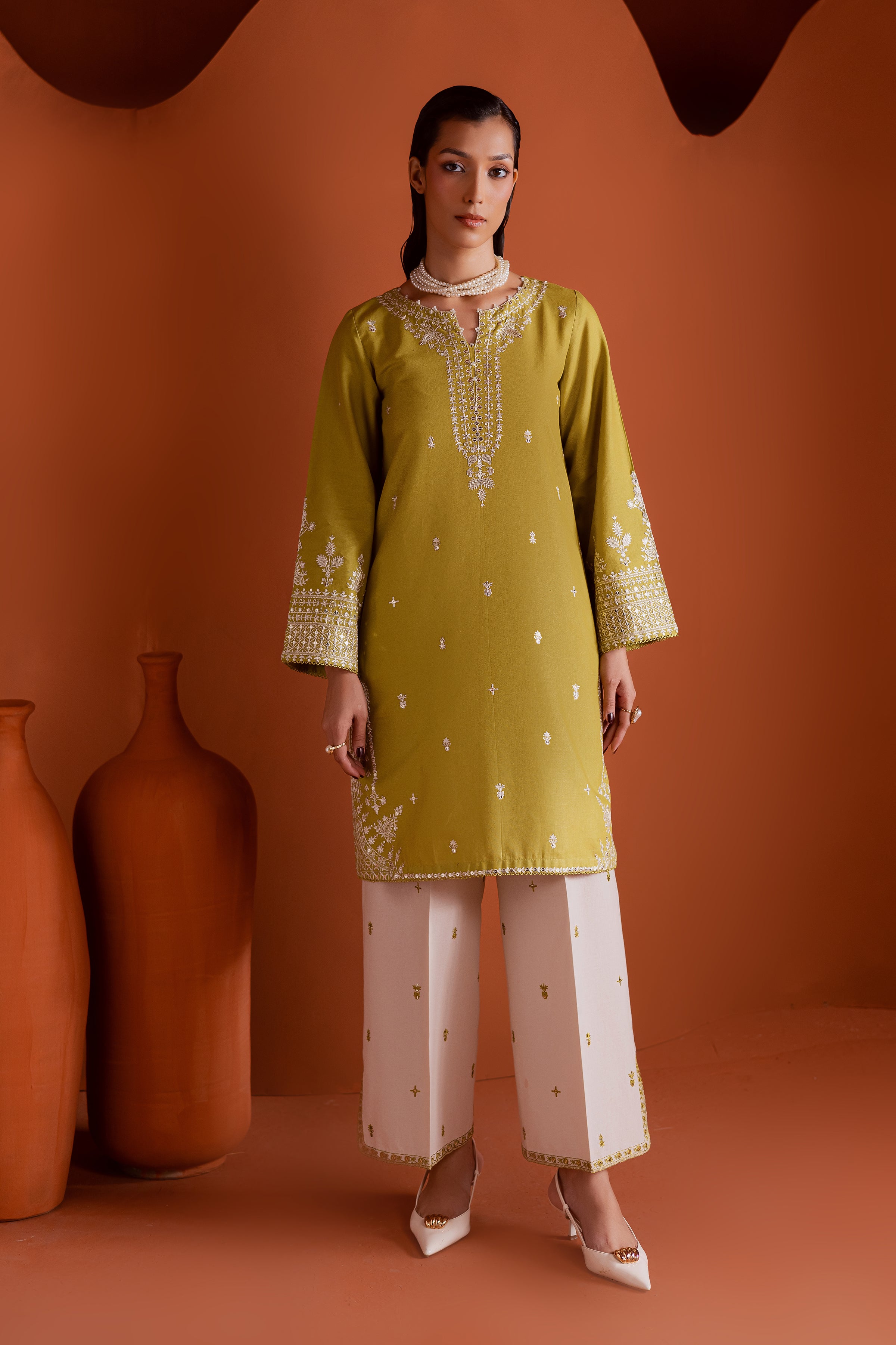Dazy 2Pc - Embroidered Khaddar Dress BATIK WINTER PRET 2025 BATIK XS / Pear Green / Khaddar-S / Pear Green / Khaddar-M / Pear Green / Khaddar-L / Pear Green / Khaddar-XL / Pear Green / Khaddar
