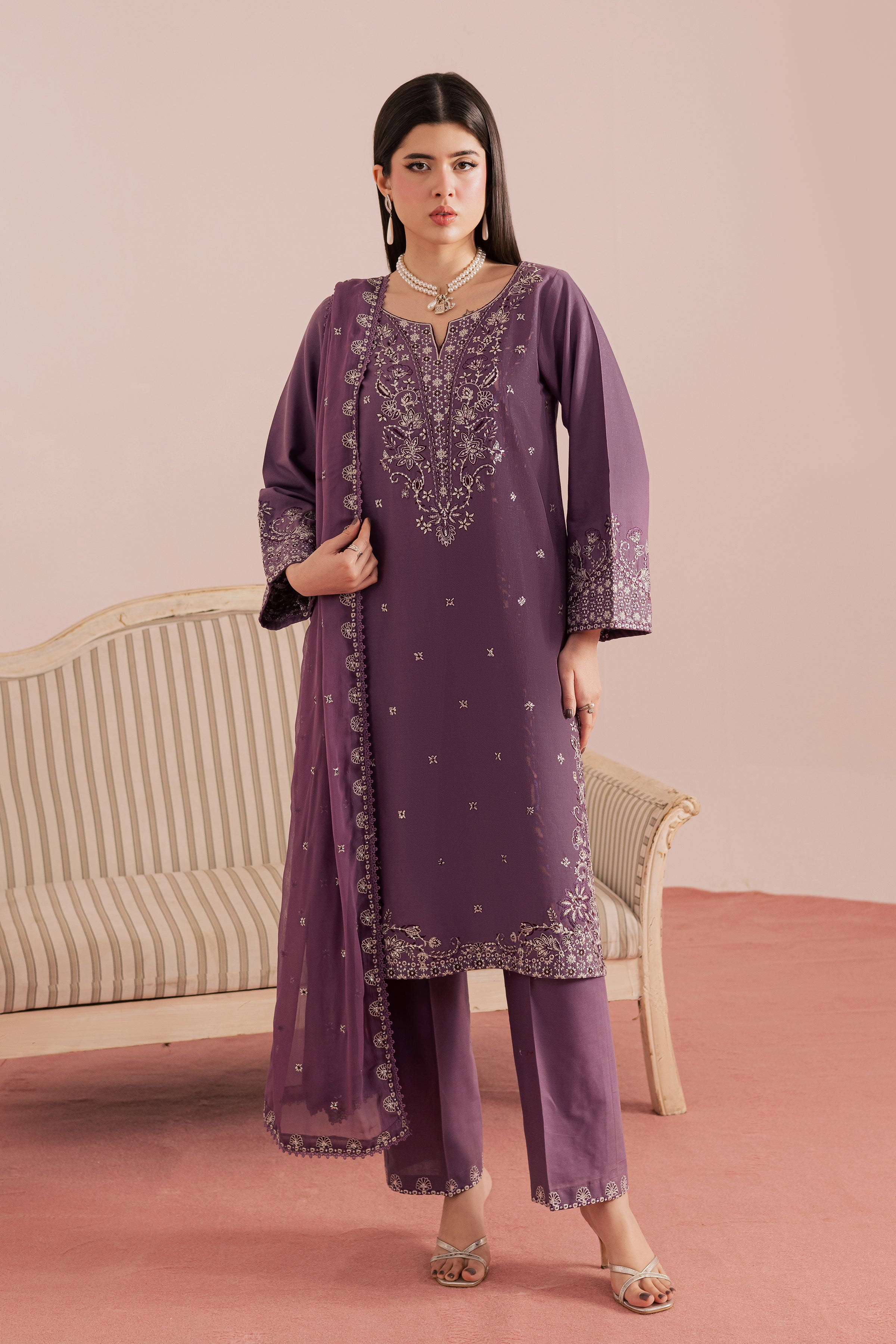 Deraya 3Pc - Embroidered Khaddar Dress BATIK WINTER PRET 2025 BATIK XS / Grape Jam / Khaddar-S / Grape Jam / Khaddar-M / Grape Jam / Khaddar-L / Grape Jam / Khaddar-XL / Grape Jam / Khaddar