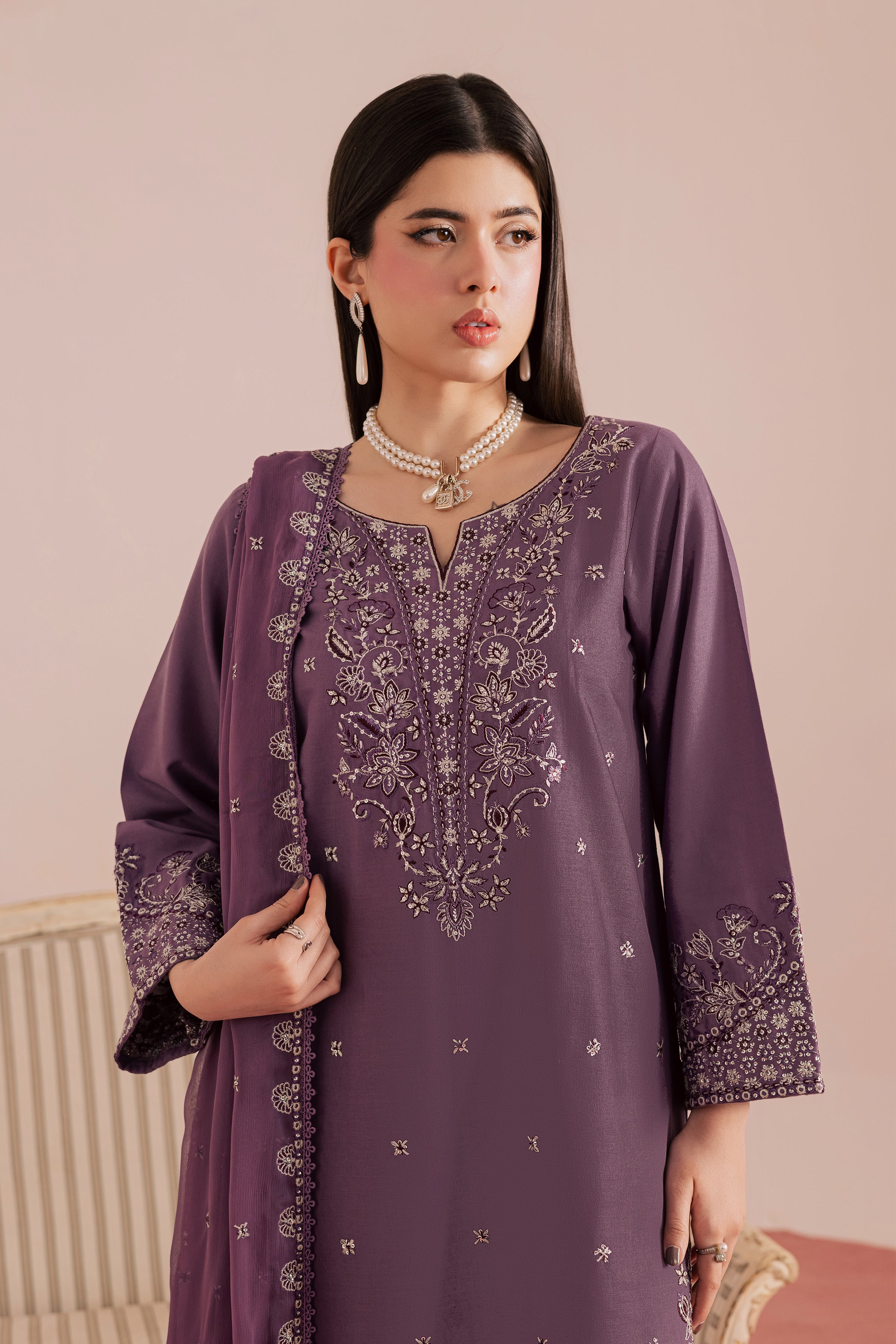 Deraya 3Pc - Embroidered Khaddar Dress BATIK WINTER PRET 2025 BATIK XS / Grape Jam / Khaddar-S / Grape Jam / Khaddar-M / Grape Jam / Khaddar-L / Grape Jam / Khaddar-XL / Grape Jam / Khaddar