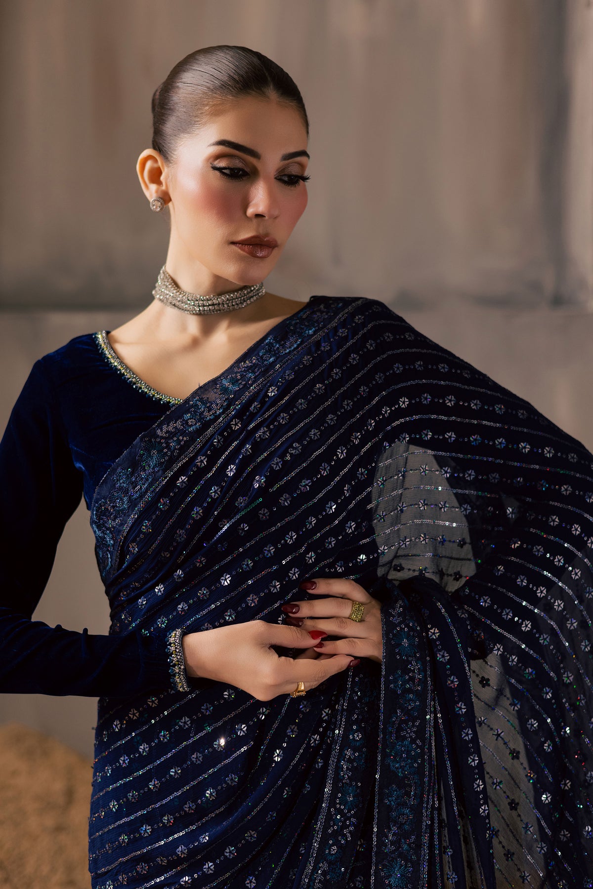 Dew Drop 3Pc - Velvet Luxe Pret BATIKLuxePRET2025 BATIK XS / Electric Blue / Velvet-S / Electric Blue / Velvet-M / Electric Blue / Velvet-L / Electric Blue / Velvet-XL / Electric Blue / Velvet