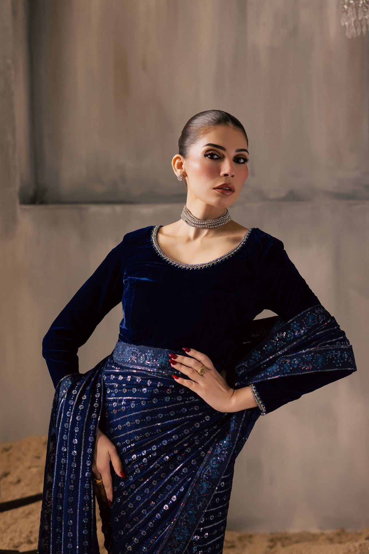 Dew Drop 3Pc - Velvet Luxe Pret BATIKLuxePRET2025 BATIK XS / Electric Blue / Velvet-S / Electric Blue / Velvet-M / Electric Blue / Velvet-L / Electric Blue / Velvet-XL / Electric Blue / Velvet