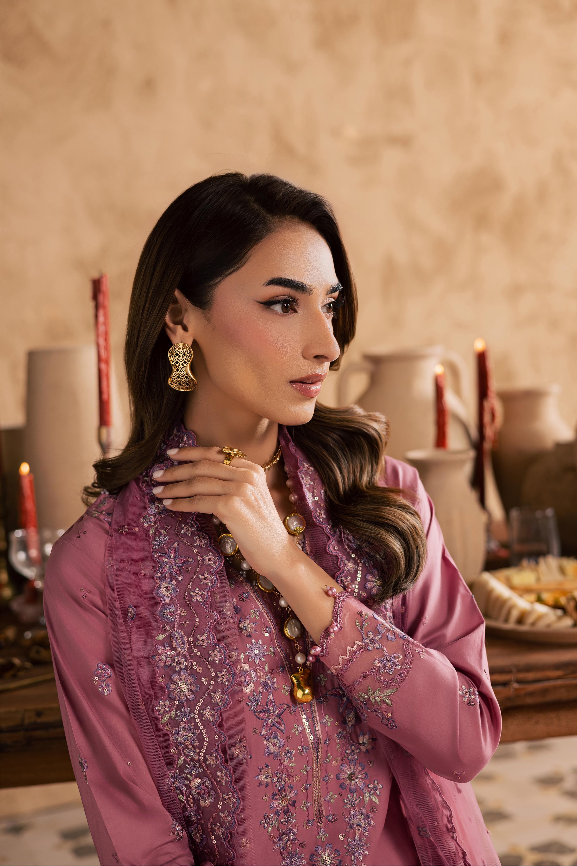 Dhinara 3Pc - Embroidered Festive Pret BATIKSS26 BATIK XS / Kashmiri Pink / Giza-S / Kashmiri Pink / Giza-M / Kashmiri Pink / Giza-L / Kashmiri Pink / Giza-XL / Kashmiri Pink / Giza