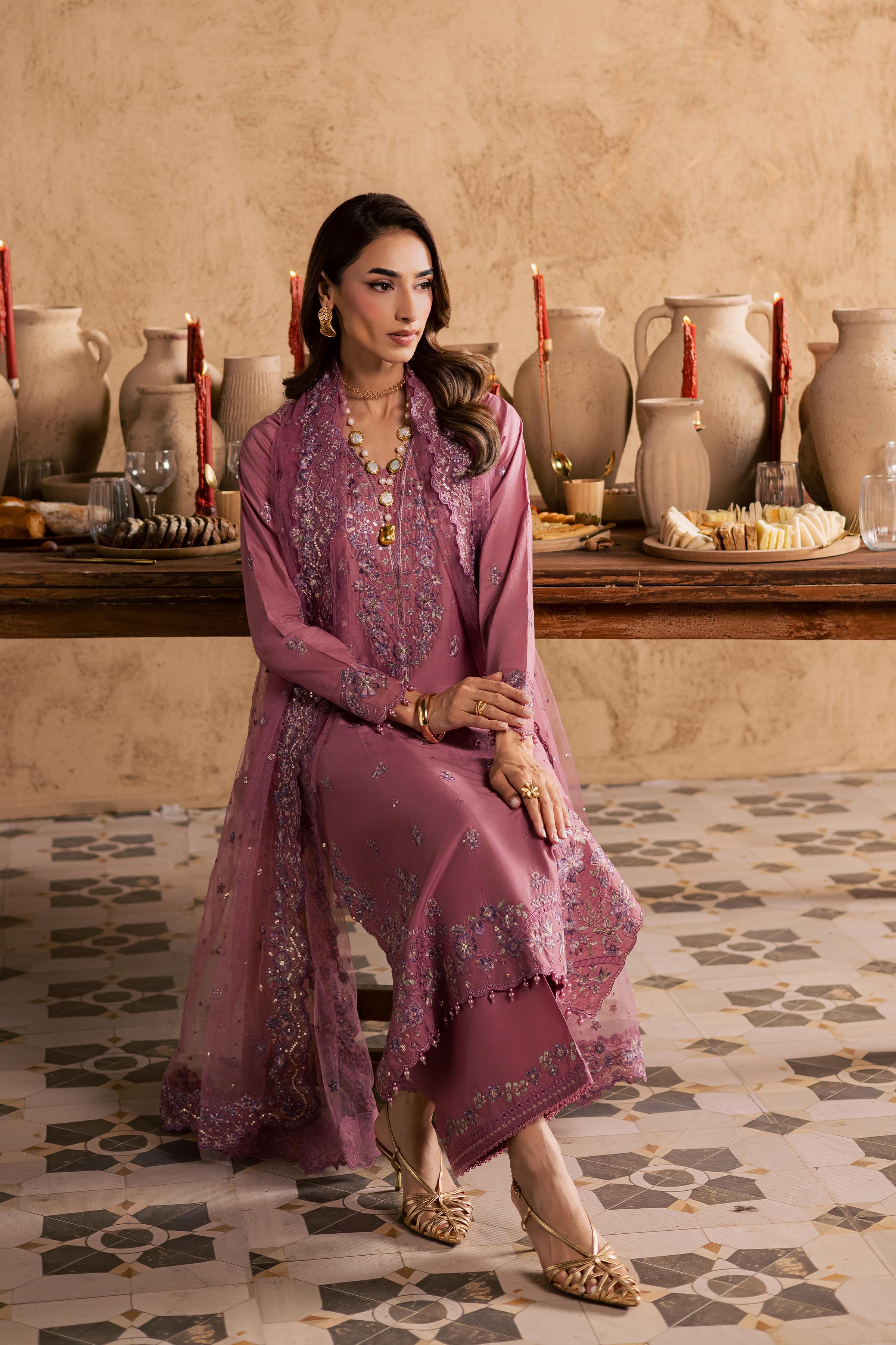 Dhinara 3Pc - Embroidered Festive Pret BATIKSS26 BATIK XS / Kashmiri Pink / Giza-S / Kashmiri Pink / Giza-M / Kashmiri Pink / Giza-L / Kashmiri Pink / Giza-XL / Kashmiri Pink / Giza
