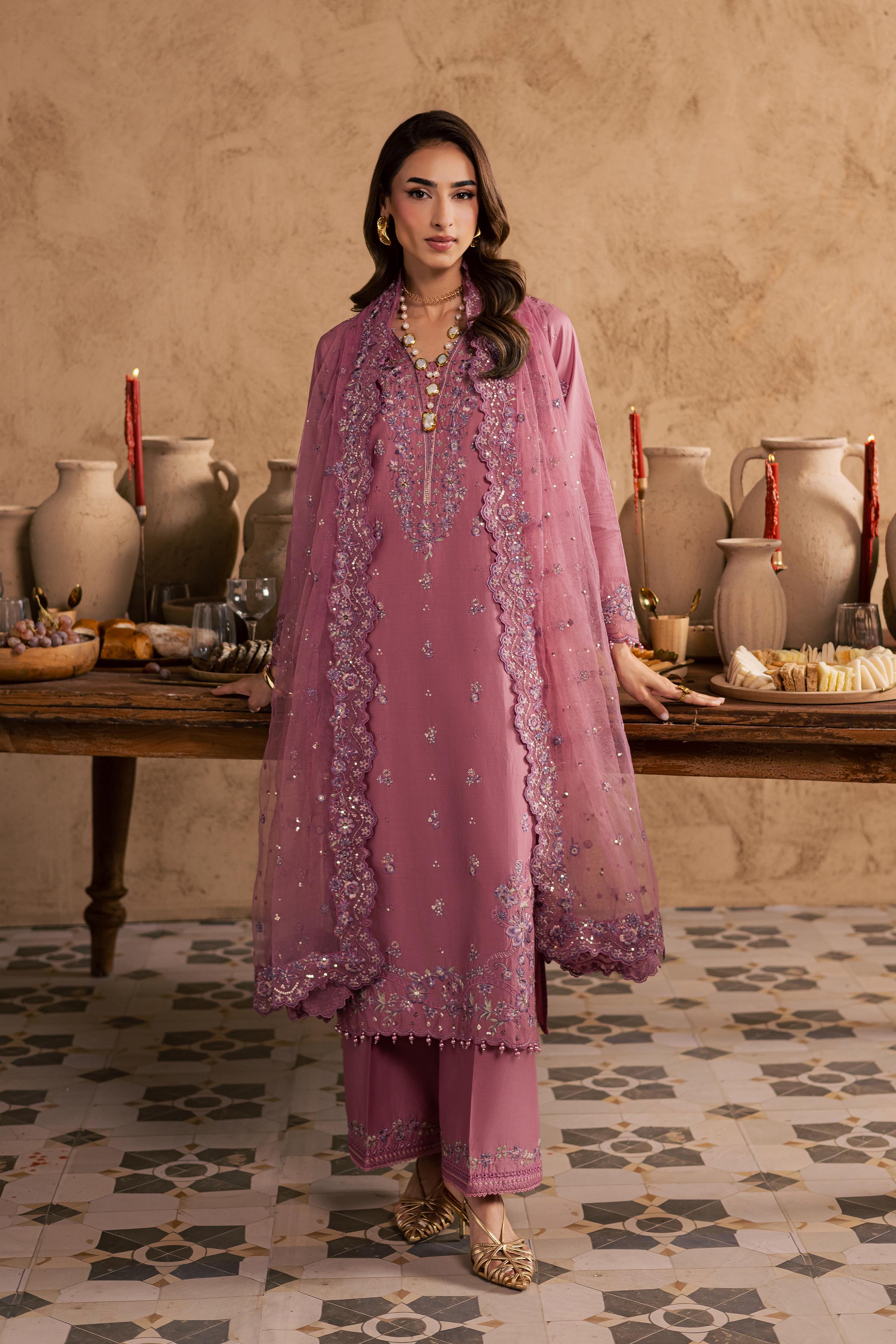 Dhinara 3Pc - Embroidered Festive Pret BATIKSS26 BATIK XS / Kashmiri Pink / Giza-S / Kashmiri Pink / Giza-M / Kashmiri Pink / Giza-L / Kashmiri Pink / Giza-XL / Kashmiri Pink / Giza