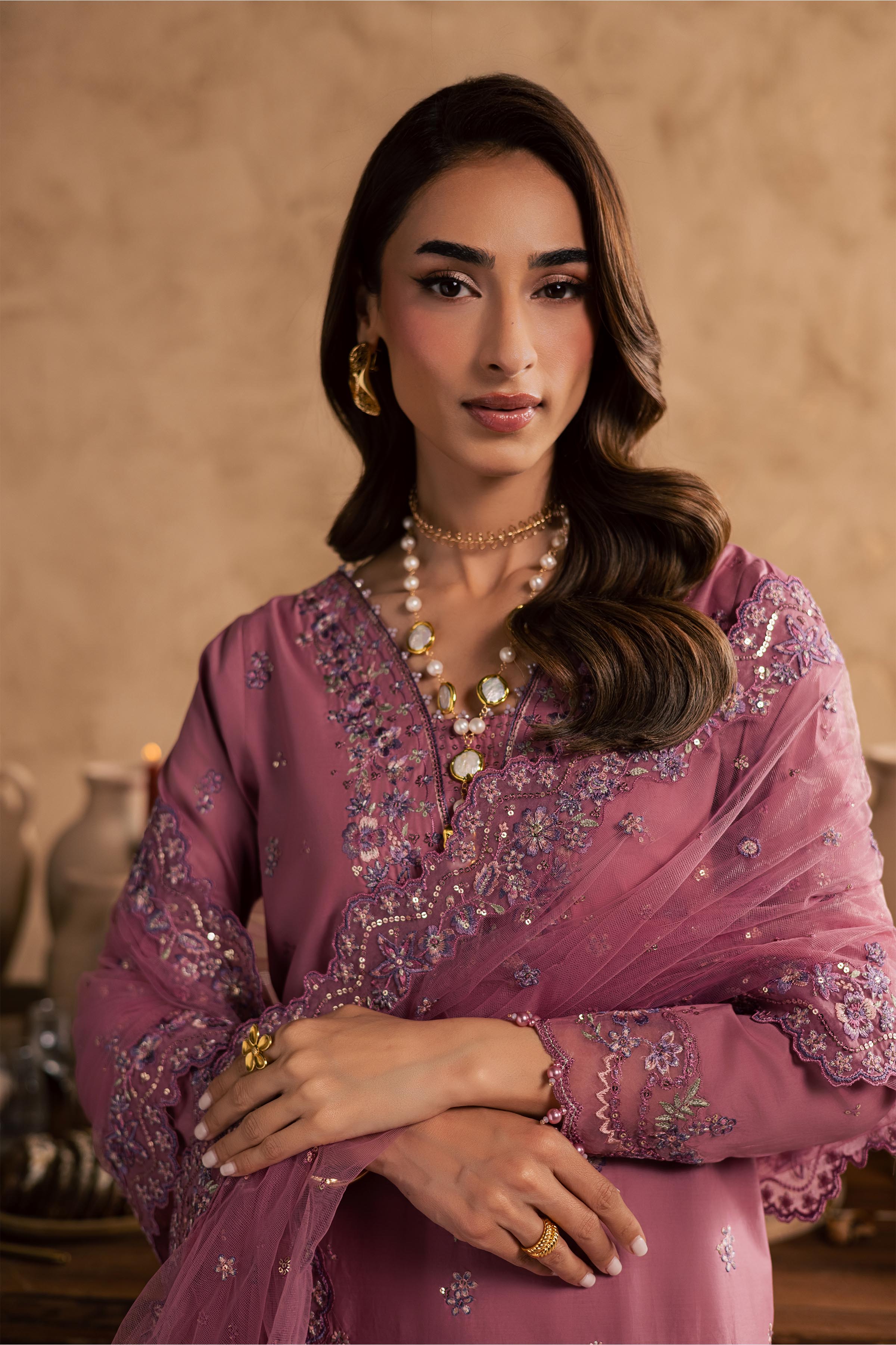 Dhinara 3Pc - Embroidered Festive Pret BATIKSS26 BATIK XS / Kashmiri Pink / Giza-S / Kashmiri Pink / Giza-M / Kashmiri Pink / Giza-L / Kashmiri Pink / Giza-XL / Kashmiri Pink / Giza