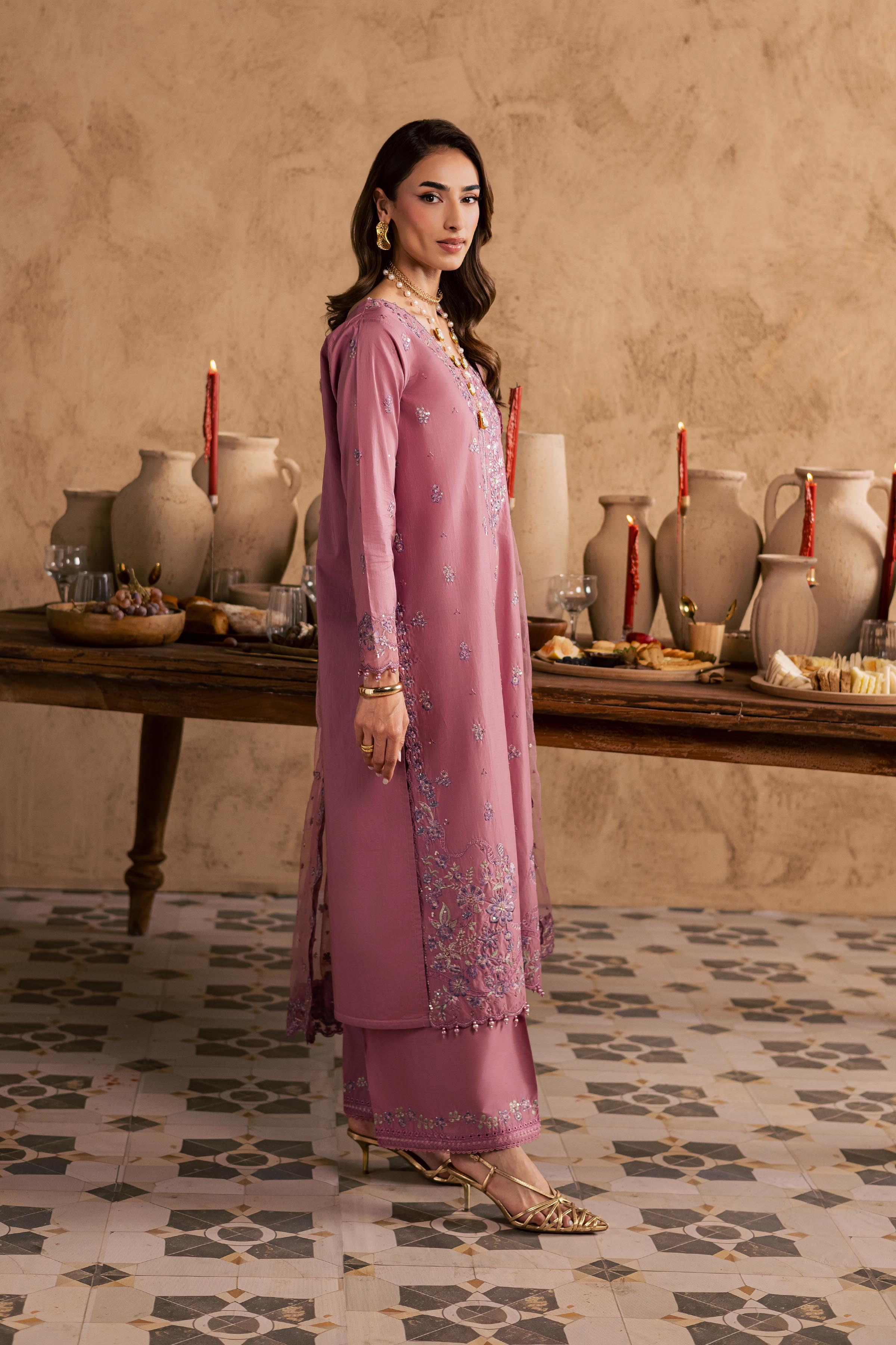 Dhinara 3Pc - Embroidered Festive Pret BATIKSS26 BATIK XS / Kashmiri Pink / Giza-S / Kashmiri Pink / Giza-M / Kashmiri Pink / Giza-L / Kashmiri Pink / Giza-XL / Kashmiri Pink / Giza