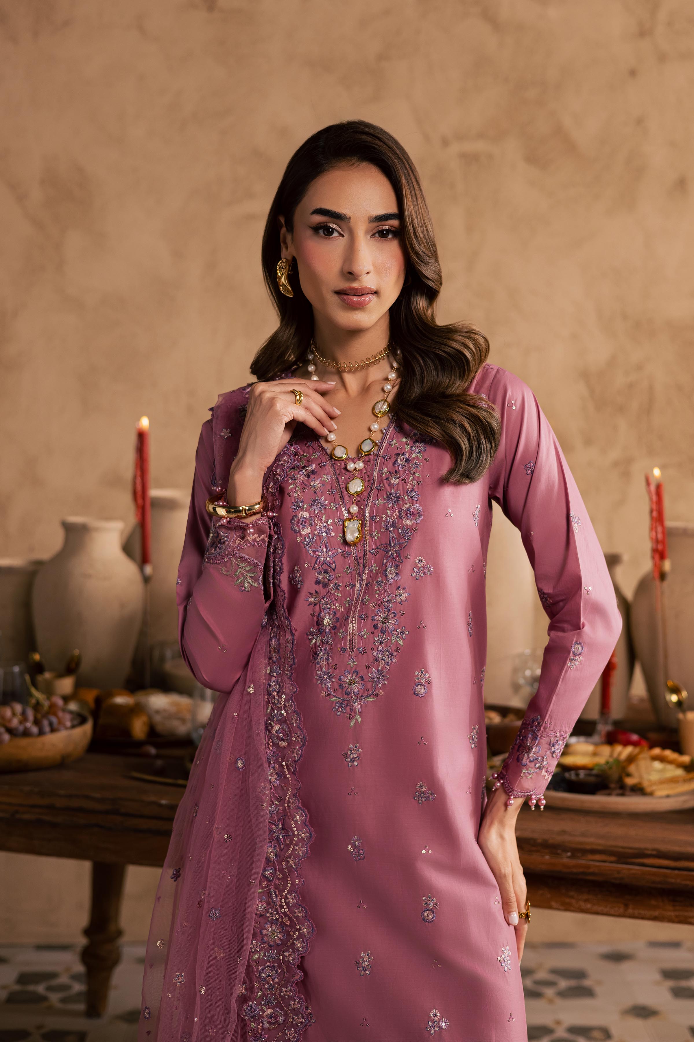 Dhinara 3Pc - Embroidered Festive Pret BATIKSS26 BATIK XS / Kashmiri Pink / Giza-S / Kashmiri Pink / Giza-M / Kashmiri Pink / Giza-L / Kashmiri Pink / Giza-XL / Kashmiri Pink / Giza