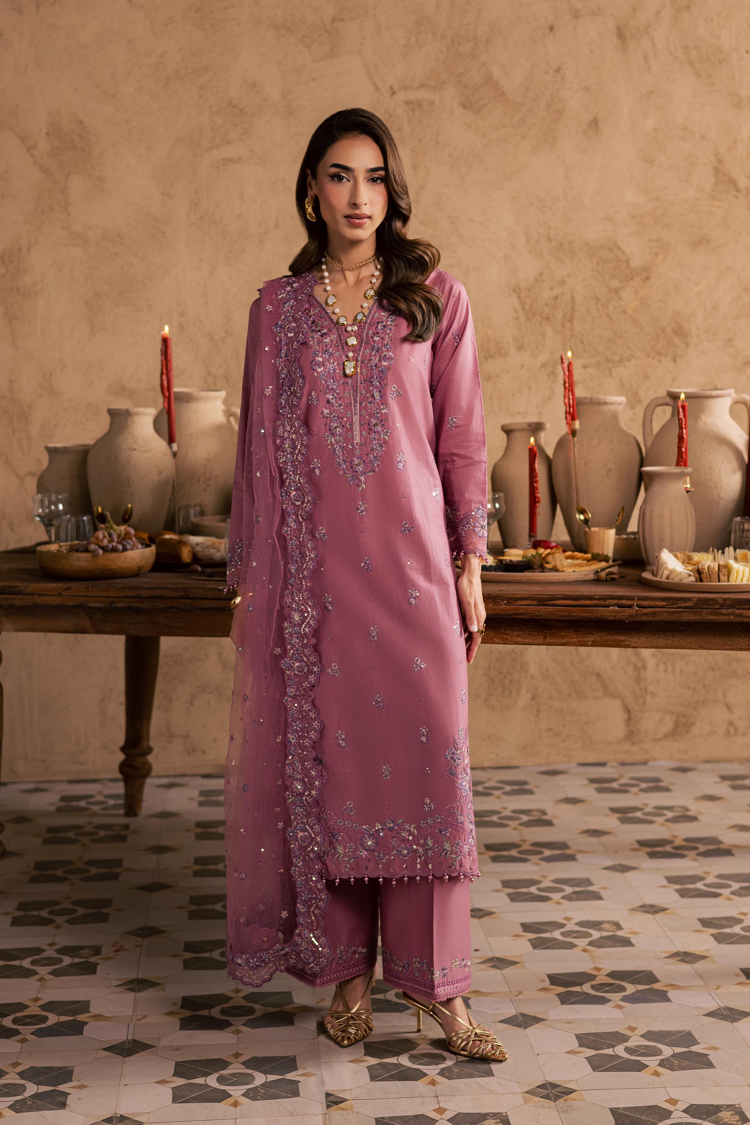 Dhinara 3Pc - Embroidered Festive Pret BATIKSS26 BATIK XS / Kashmiri Pink / Giza-S / Kashmiri Pink / Giza-M / Kashmiri Pink / Giza-L / Kashmiri Pink / Giza-XL / Kashmiri Pink / Giza