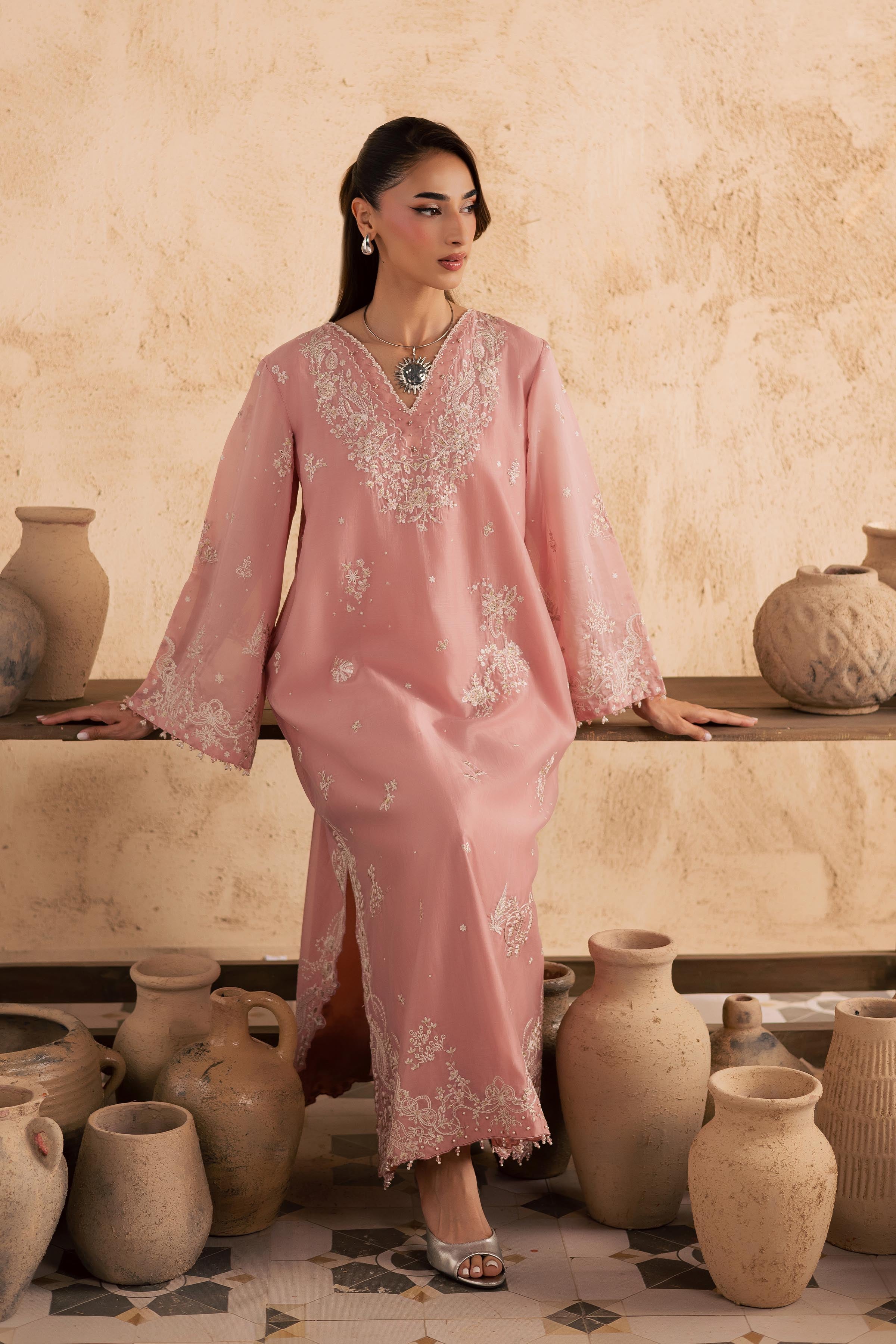 Dublin 2Pc - Embroidered Festive Pret BATIKSS26 BATIK XS / Peach / Paper Silk-S / Peach / Paper Silk-M / Peach / Paper Silk-L / Peach / Paper Silk-XL / Peach / Paper Silk