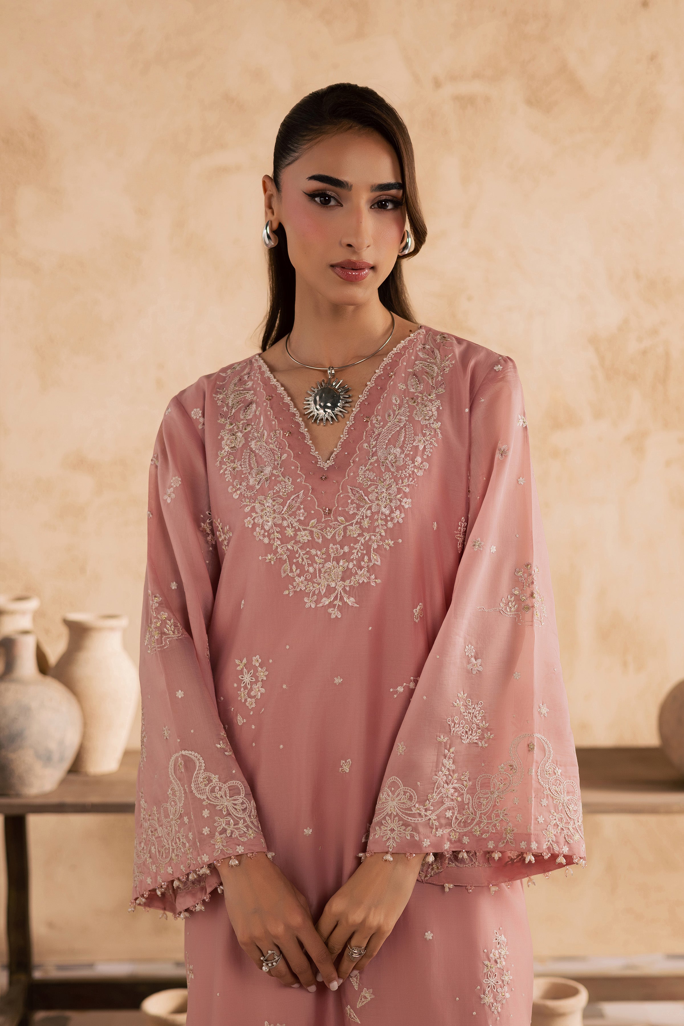 Dublin 2Pc - Embroidered Festive Pret BATIKSS26 BATIK XS / Peach / Paper Silk-S / Peach / Paper Silk-M / Peach / Paper Silk-L / Peach / Paper Silk-XL / Peach / Paper Silk
