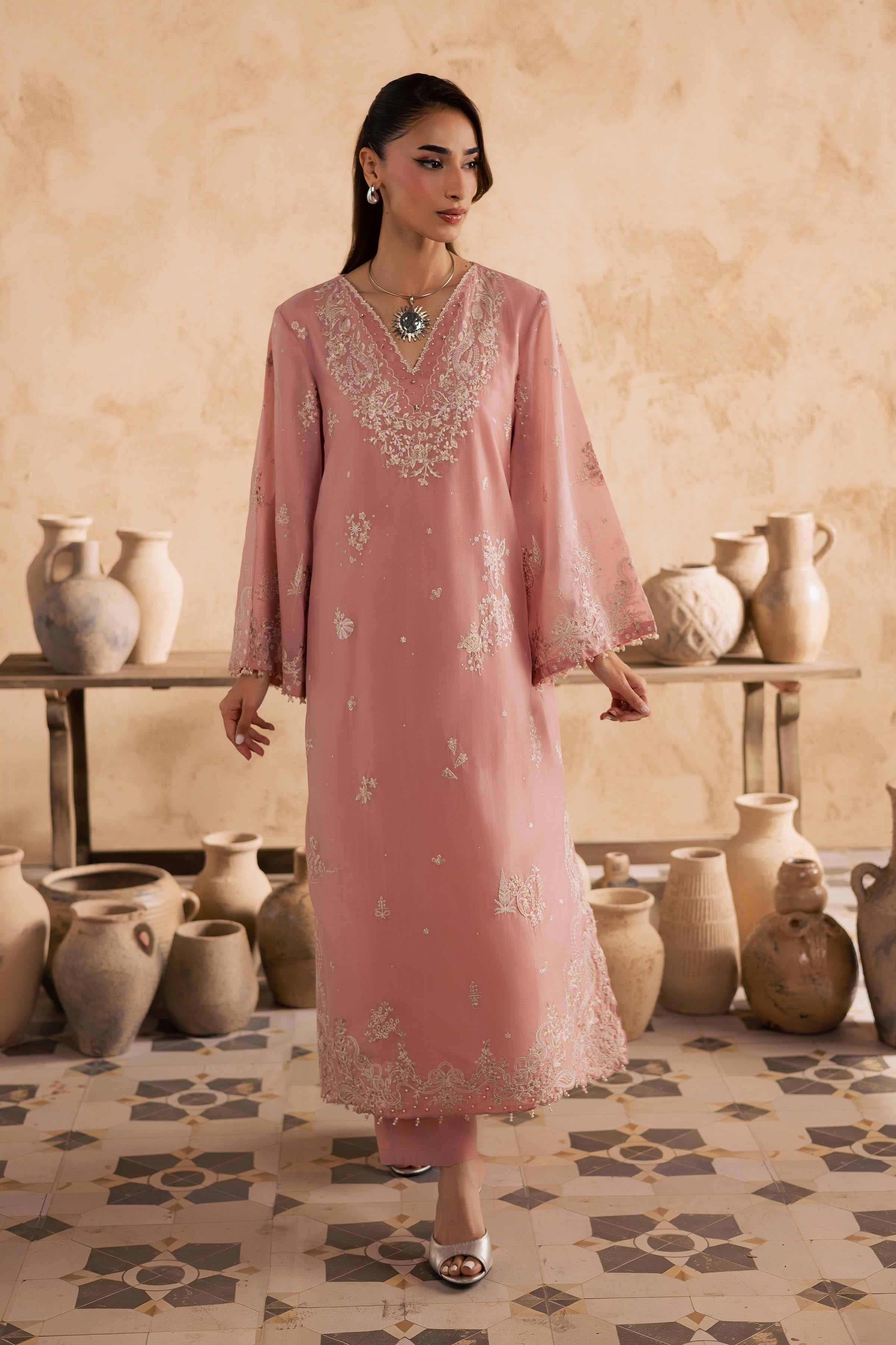 Dublin 2Pc - Embroidered Festive Pret BATIKSS26 BATIK XS / Peach / Paper Silk-S / Peach / Paper Silk-M / Peach / Paper Silk-L / Peach / Paper Silk-XL / Peach / Paper Silk