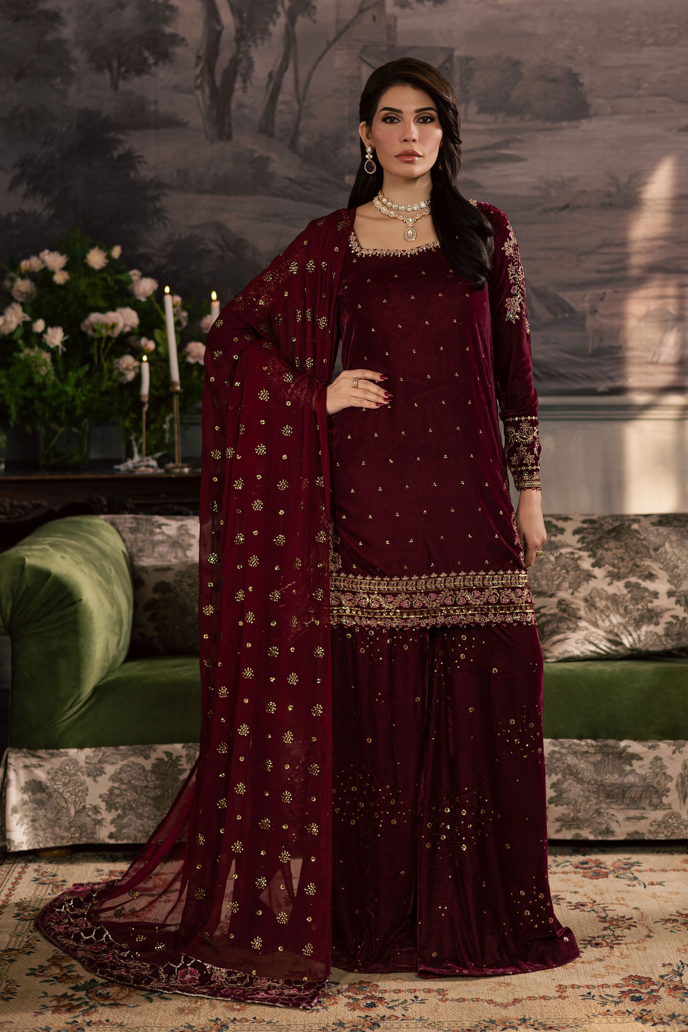 Dust Rose 3Pc - Velvet Luxe Pret BATIKLuxePRET2025 BATIK XS / Old Mauve / Velvet-S / Old Mauve / Velvet-M / Old Mauve / Velvet-L / Old Mauve / Velvet-XL / Old Mauve / Velvet