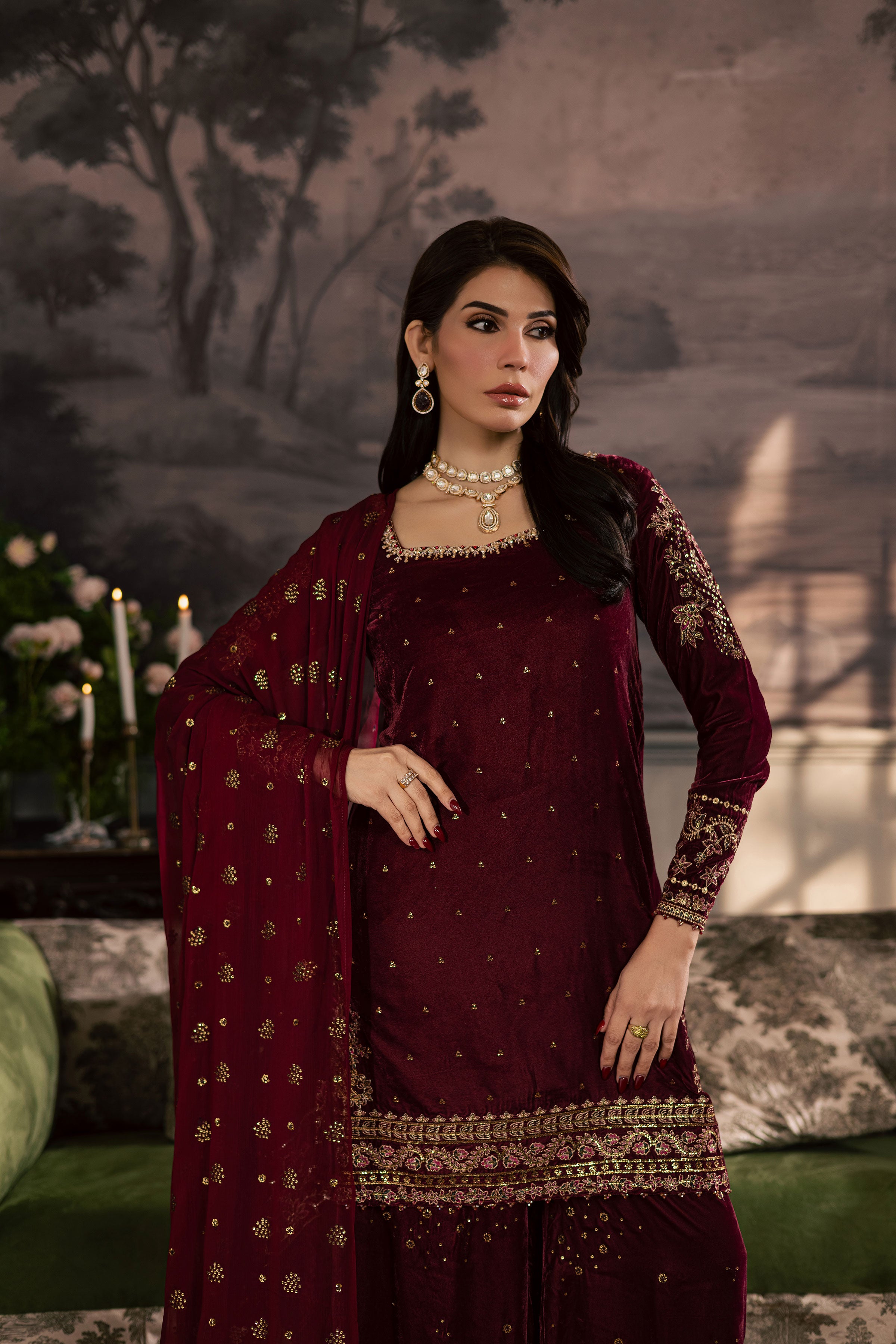 Dust Rose 3Pc - Velvet Luxe Pret BATIKLuxePRET2025 BATIK XS / Old Mauve / Velvet-S / Old Mauve / Velvet-M / Old Mauve / Velvet-L / Old Mauve / Velvet-XL / Old Mauve / Velvet