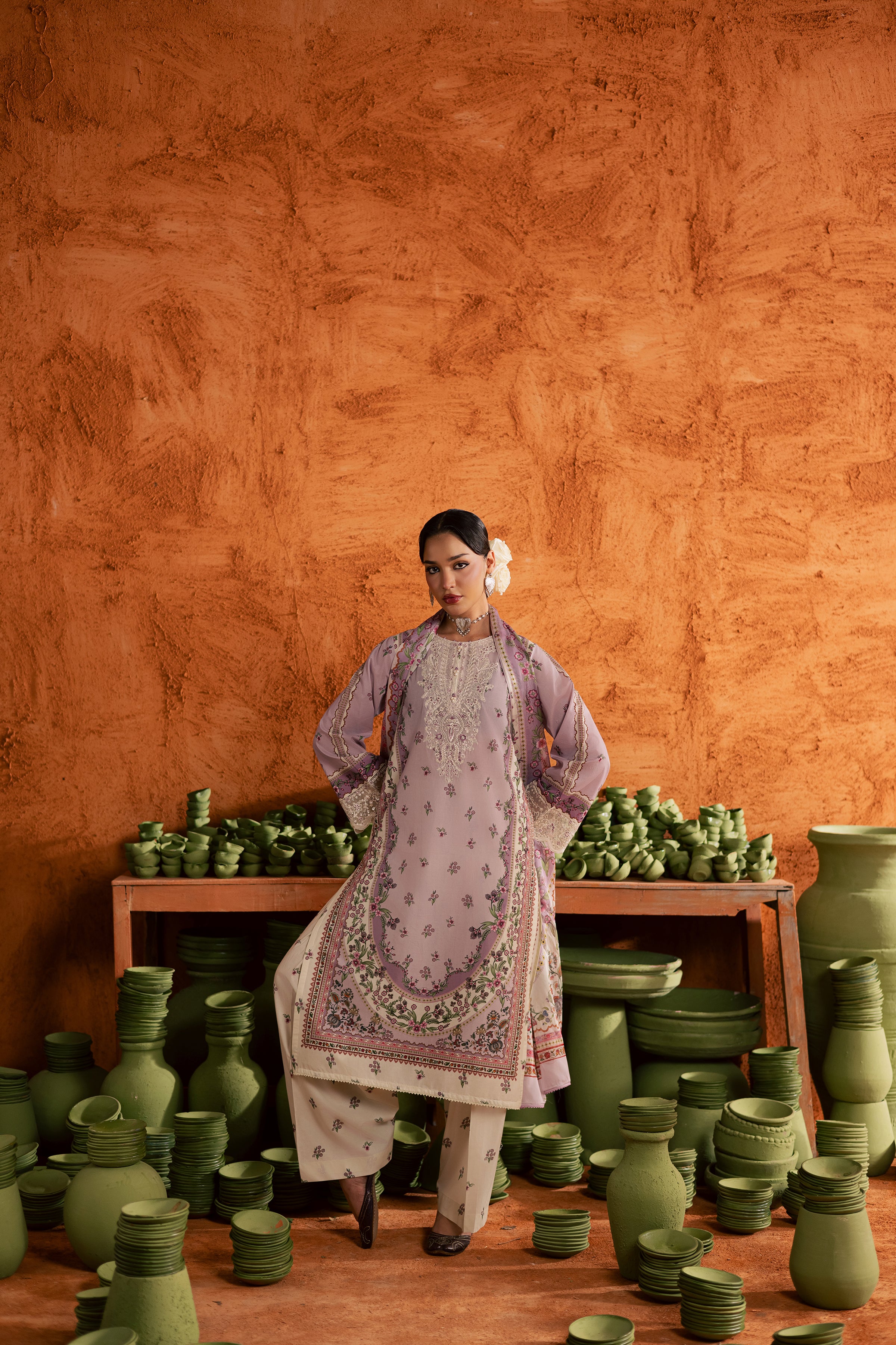 Dusty Plum 3Pc - Printed Lawn Dress BATIKEID2026 BATIK XS / Lilac / Lawn-S / Lilac / Lawn-M / Lilac / Lawn-L / Lilac / Lawn-XL / Lilac / Lawn