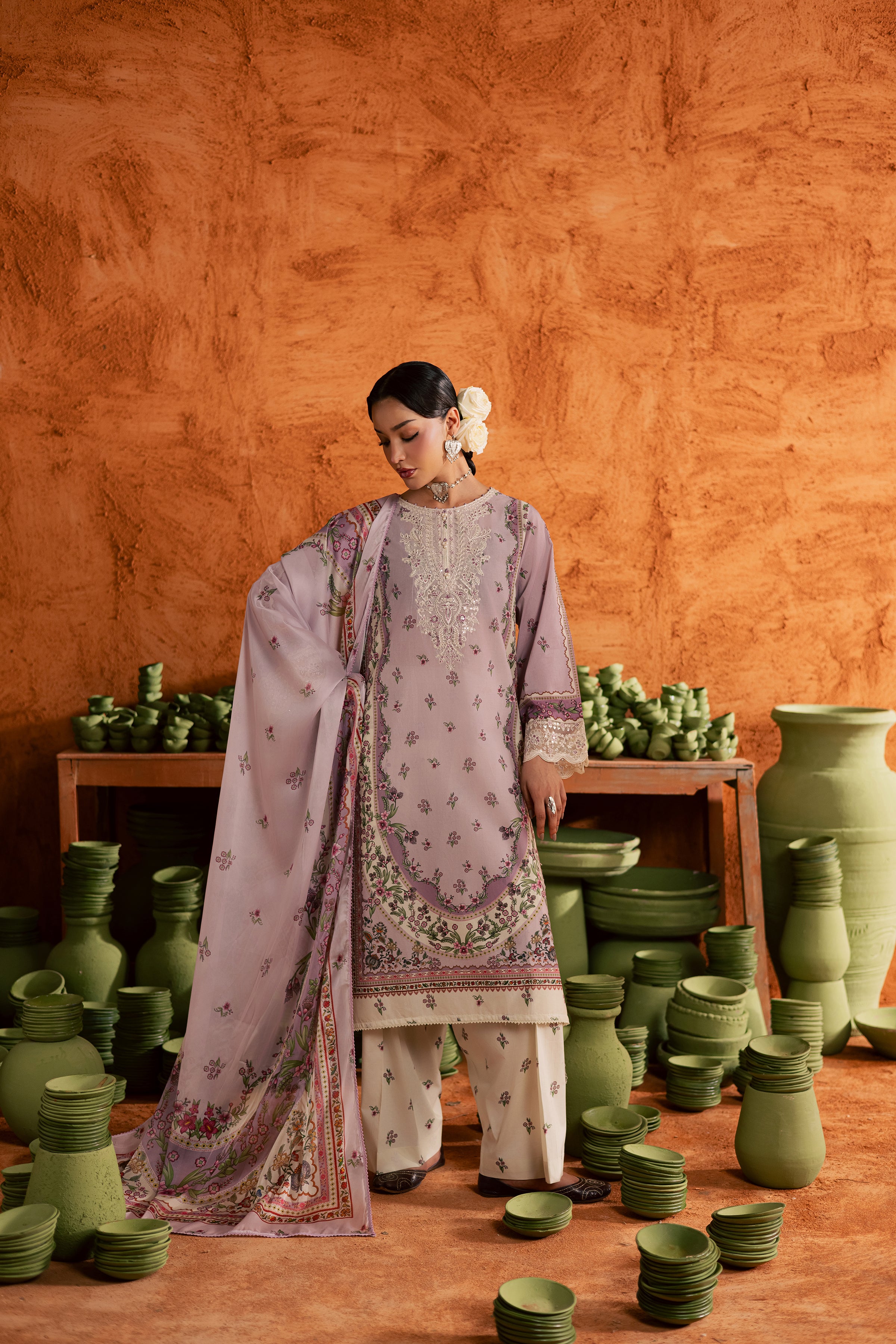 Dusty Plum 3Pc - Printed Lawn Dress BATIKEID2026 BATIK XS / Lilac / Lawn-S / Lilac / Lawn-M / Lilac / Lawn-L / Lilac / Lawn-XL / Lilac / Lawn