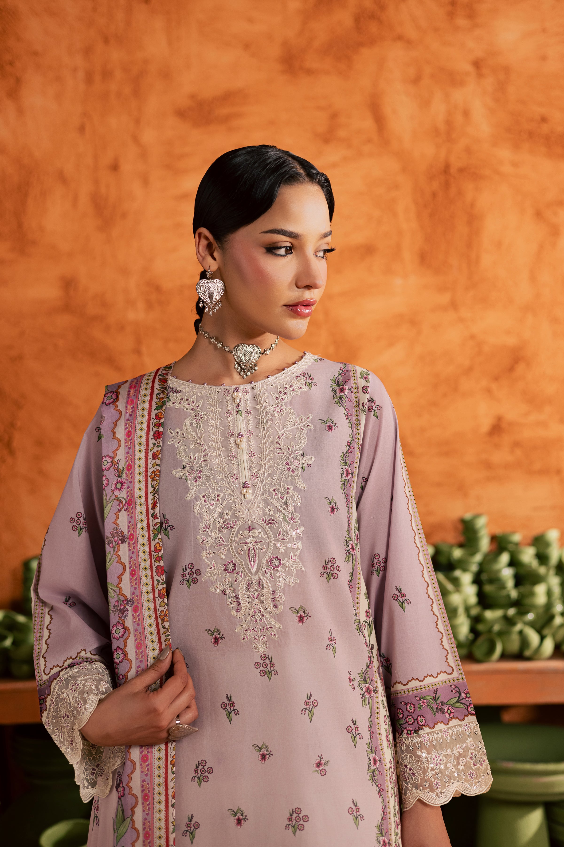 Dusty Plum 3Pc - Printed Lawn Dress BATIKEID2026 BATIK XS / Lilac / Lawn-S / Lilac / Lawn-M / Lilac / Lawn-L / Lilac / Lawn-XL / Lilac / Lawn
