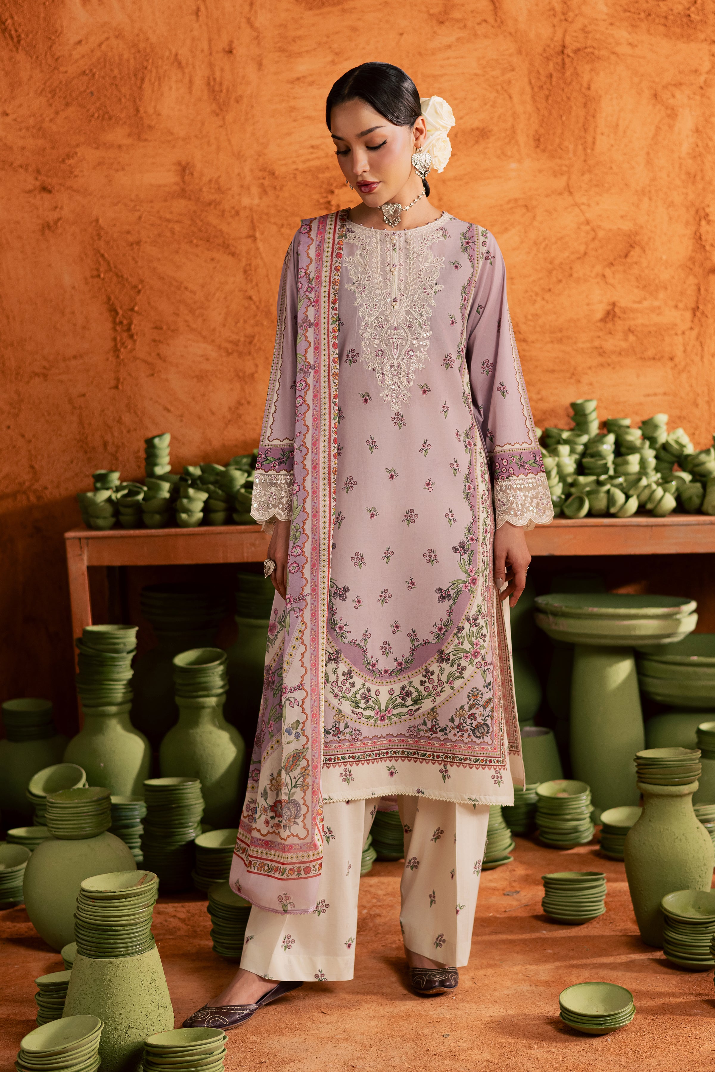 Dusty Plum 3Pc - Printed Lawn Dress BATIKEID2026 BATIK XS / Lilac / Lawn-S / Lilac / Lawn-M / Lilac / Lawn-L / Lilac / Lawn-XL / Lilac / Lawn