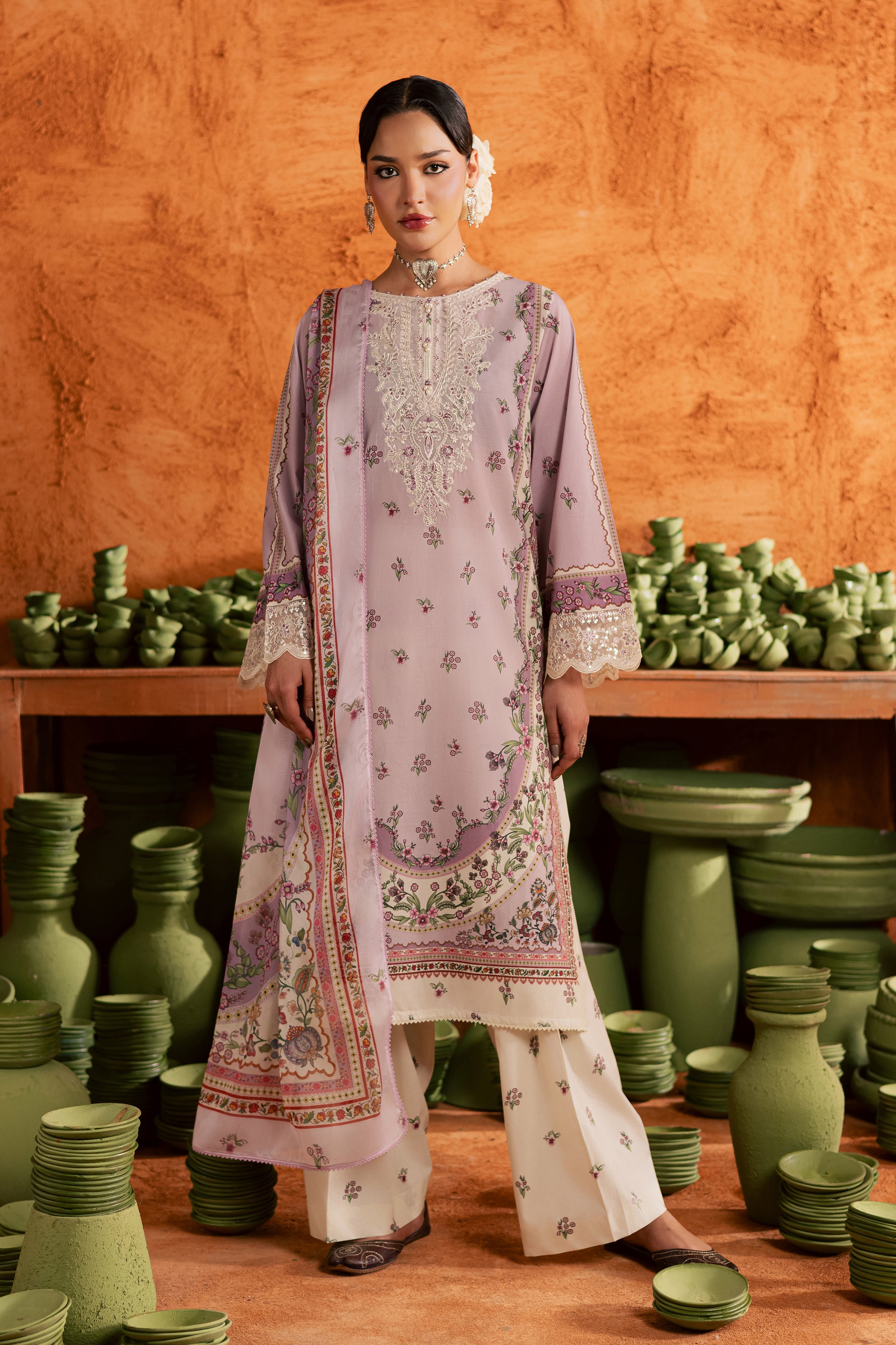 Dusty Plum 3Pc - Printed Lawn Dress BATIKEID2026 BATIK XS / Lilac / Lawn-S / Lilac / Lawn-M / Lilac / Lawn-L / Lilac / Lawn-XL / Lilac / Lawn
