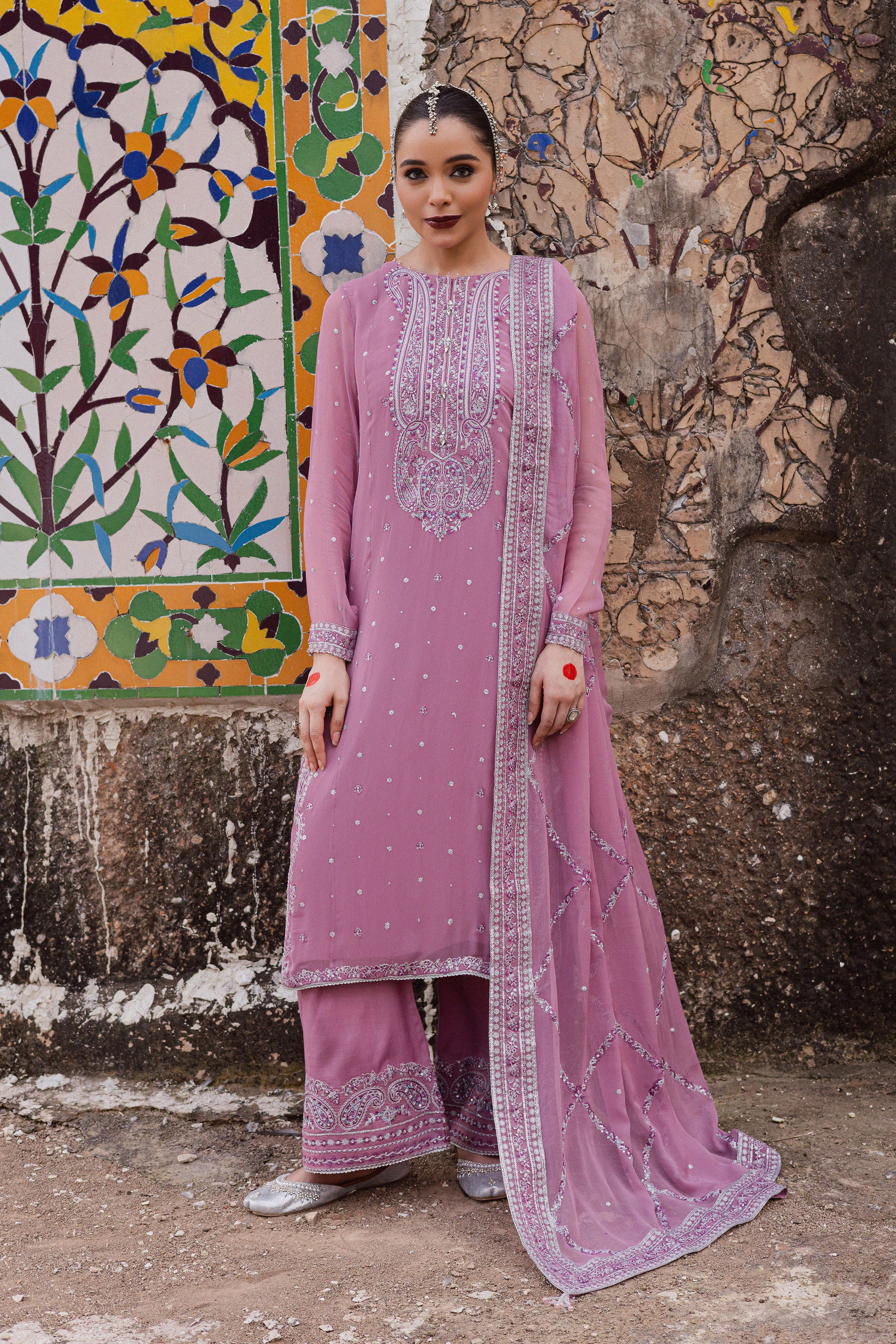 Dusty Salina 3Pc - Festive Luxe Pret BATIKLuxePRET BATIK XS / Mauve / Chiffon & Raw Silk-S / Mauve / Chiffon & Raw Silk-M / Mauve / Chiffon & Raw Silk-L / Mauve / Chiffon & Raw Silk-XL / Mauve / Chiffon & Raw Silk