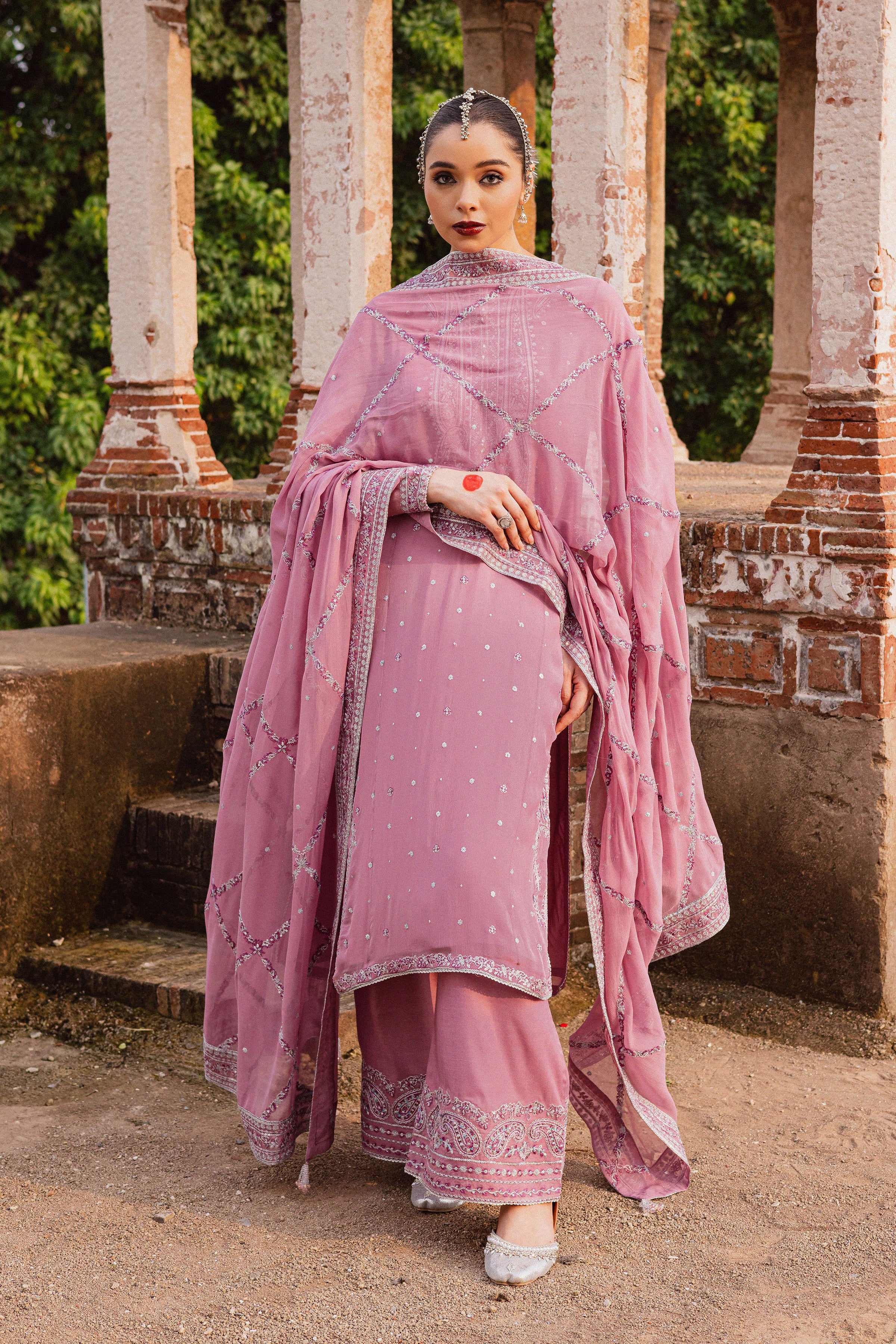 Dusty Salina 3Pc - Festive Luxe Pret BATIKLuxePRET BATIK XS / Mauve / Chiffon & Raw Silk-S / Mauve / Chiffon & Raw Silk-M / Mauve / Chiffon & Raw Silk-L / Mauve / Chiffon & Raw Silk-XL / Mauve / Chiffon & Raw Silk
