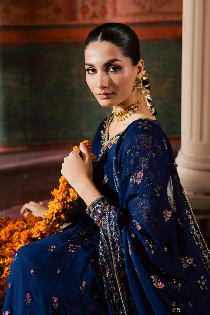 Earliblue 3Pc - Chiffon Wedding Frock BATIKLuxePRET2025  BATIK   S / Blue / Raw Silk & Chiffon-M / Blue / Raw Silk & Chiffon-L / Blue / Raw Silk & Chiffon