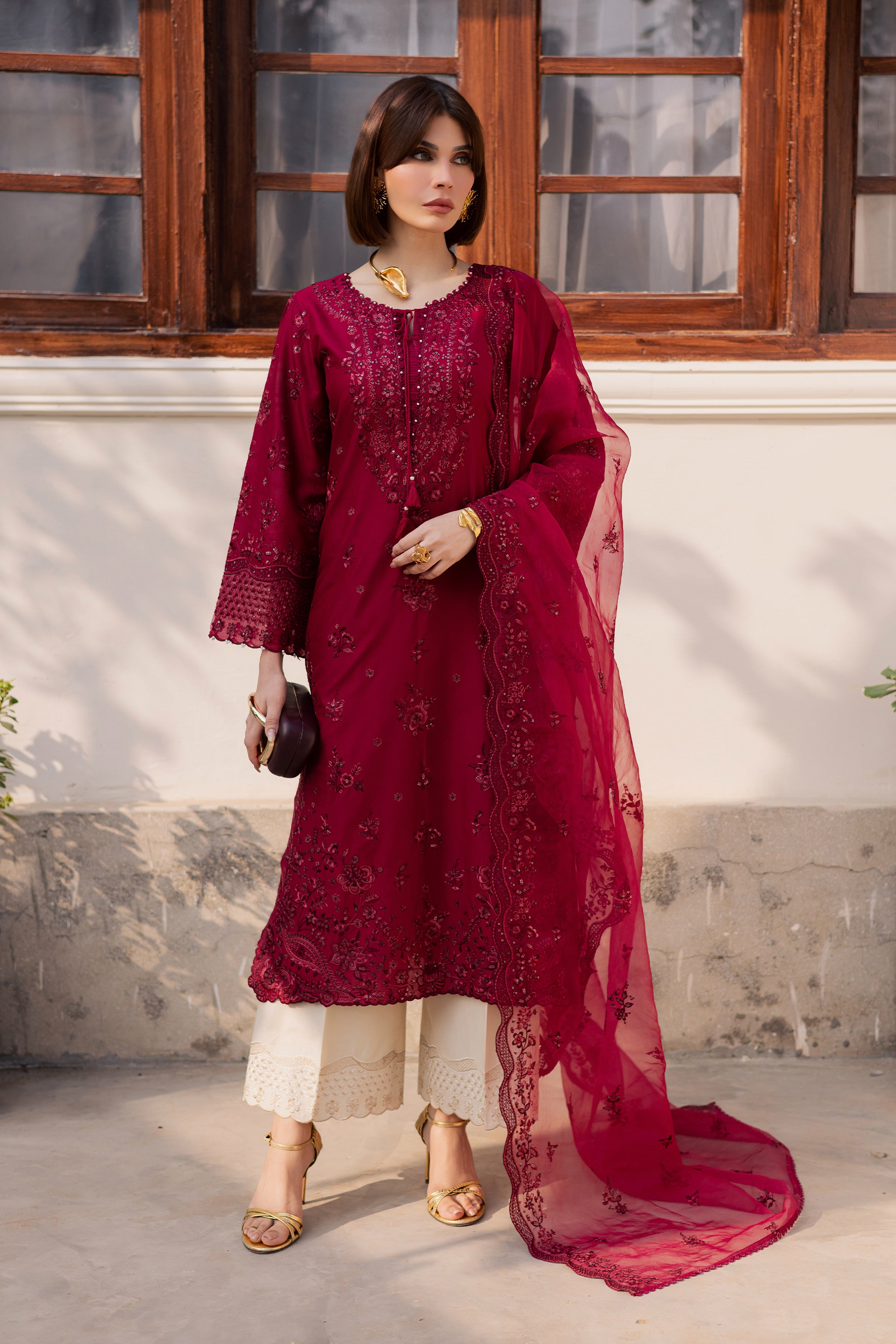 Ecuador 3Pc - Festive Embroidered Lawn BATIKEID2026 BATIK XS / Beet Red / Pima Lawn-S / Beet Red / Pima Lawn-M / Beet Red / Pima Lawn-L / Beet Red / Pima Lawn-XL / Beet Red / Pima Lawn