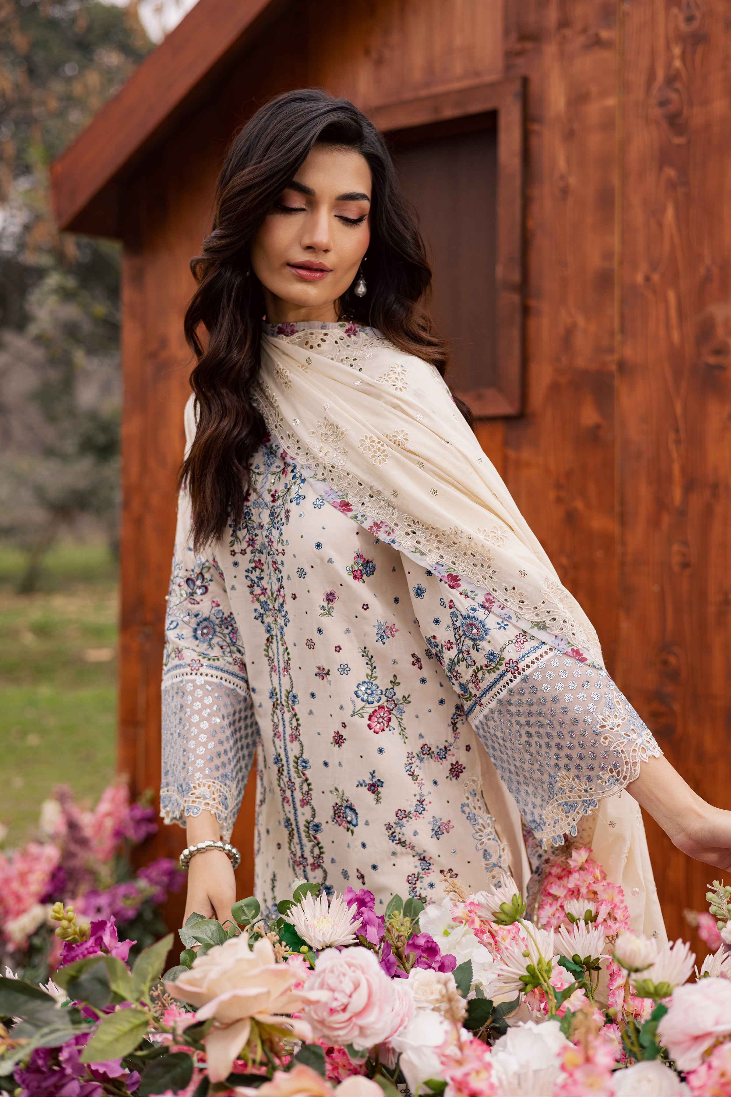 Ela Noor 3Pc - Festive Embroidered Lawn BATIKEID2026 BATIK XS / White Swan / Pima Lawn-S / White Swan / Pima Lawn-M / White Swan / Pima Lawn-L / White Swan / Pima Lawn-XL / White Swan / Pima Lawn