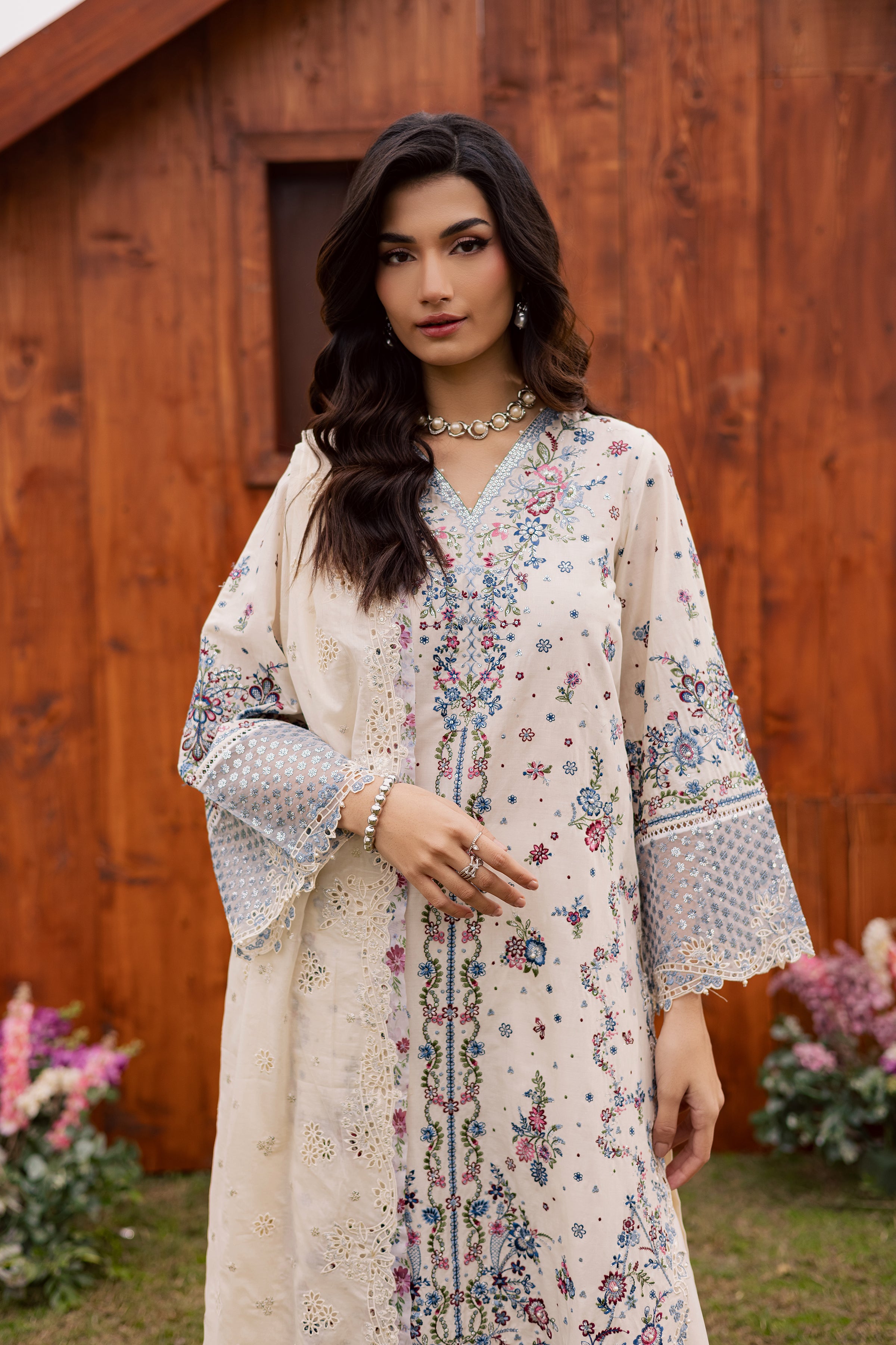 Ela Noor 3Pc - Festive Embroidered Lawn BATIKEID2026 BATIK XS / White Swan / Pima Lawn-S / White Swan / Pima Lawn-M / White Swan / Pima Lawn-L / White Swan / Pima Lawn-XL / White Swan / Pima Lawn