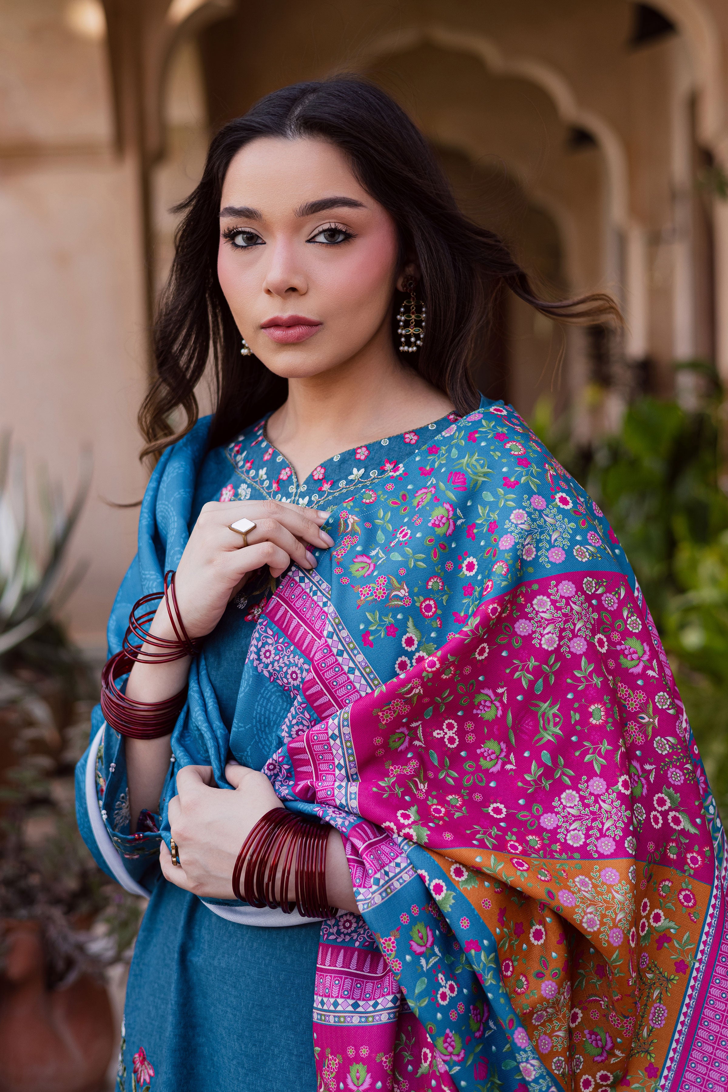 Elika 3Pc - Embroidered Karandi Dress BATIK WINTER PRET 2025 BATIK XS / Whale Blue / Karandi-S / Whale Blue / Karandi-M / Whale Blue / Karandi-L / Whale Blue / Karandi-XL / Whale Blue / Karandi