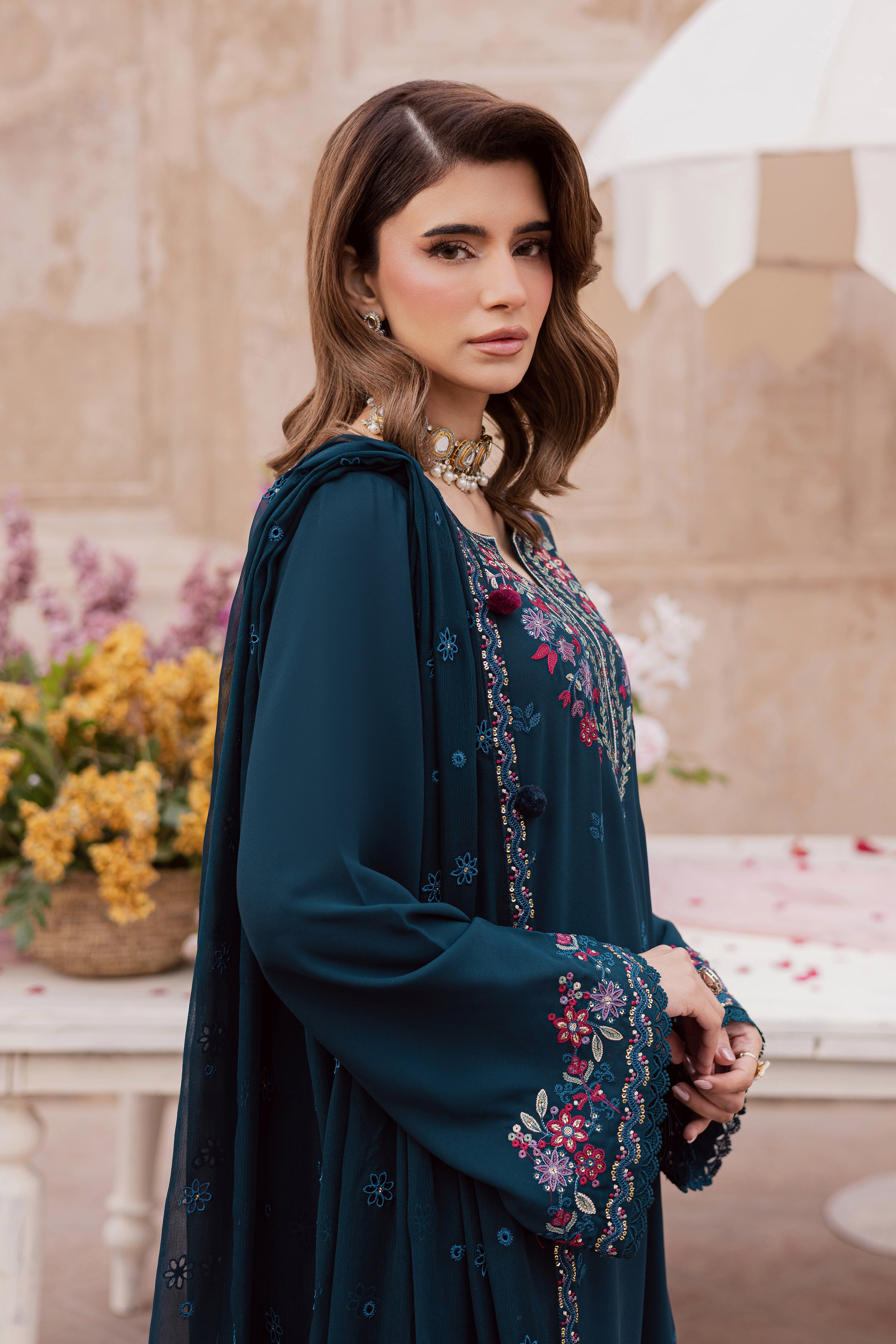 Elodia 3Pc - Festive Luxe Pret BATIKSTUDIO2025 BATIK S / Teal / Georgette-M / Teal / Georgette-L / Teal / Georgette