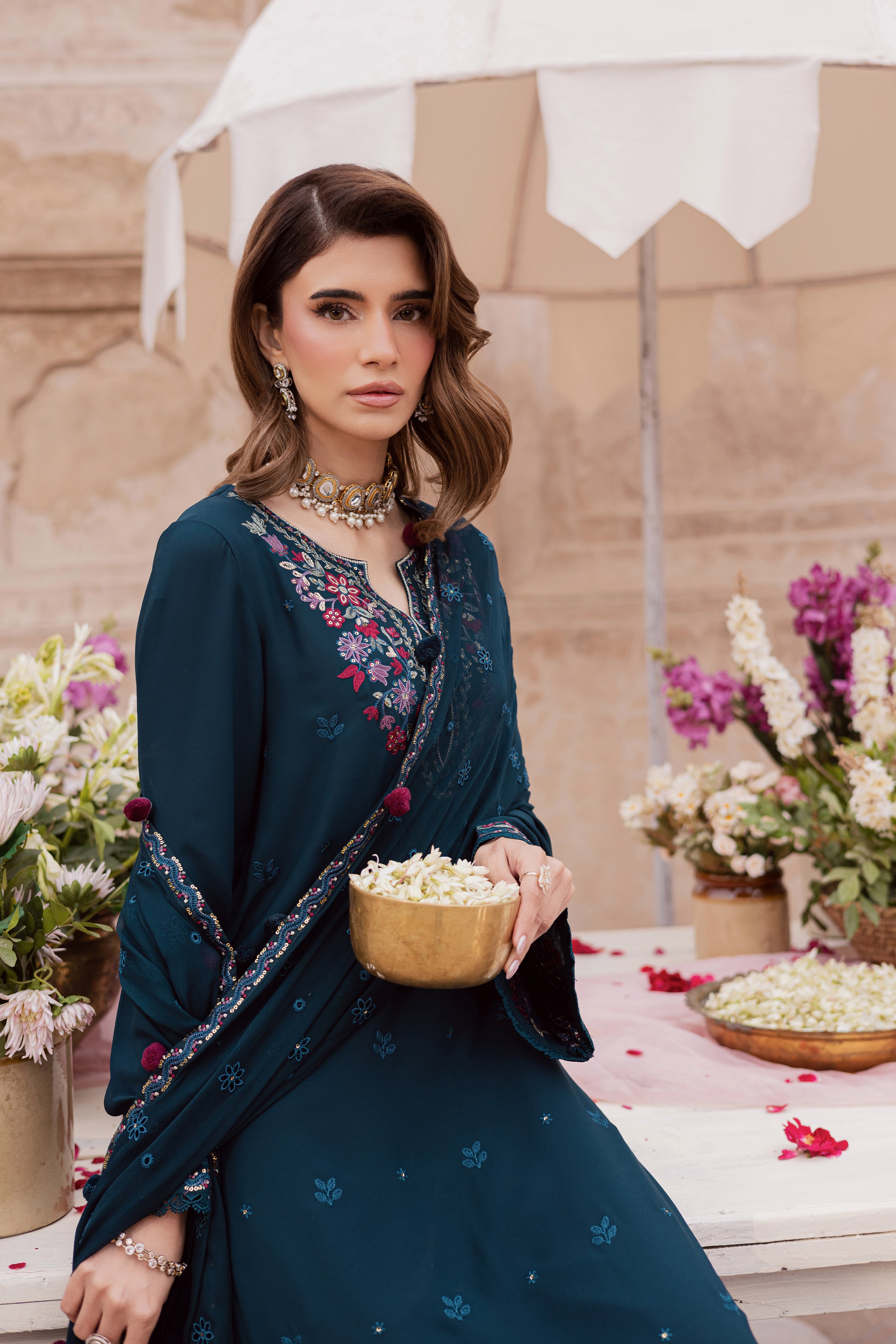 Elodia 3Pc - Festive Luxe Pret BATIKSTUDIO2025 BATIK S / Teal / Georgette-M / Teal / Georgette-L / Teal / Georgette