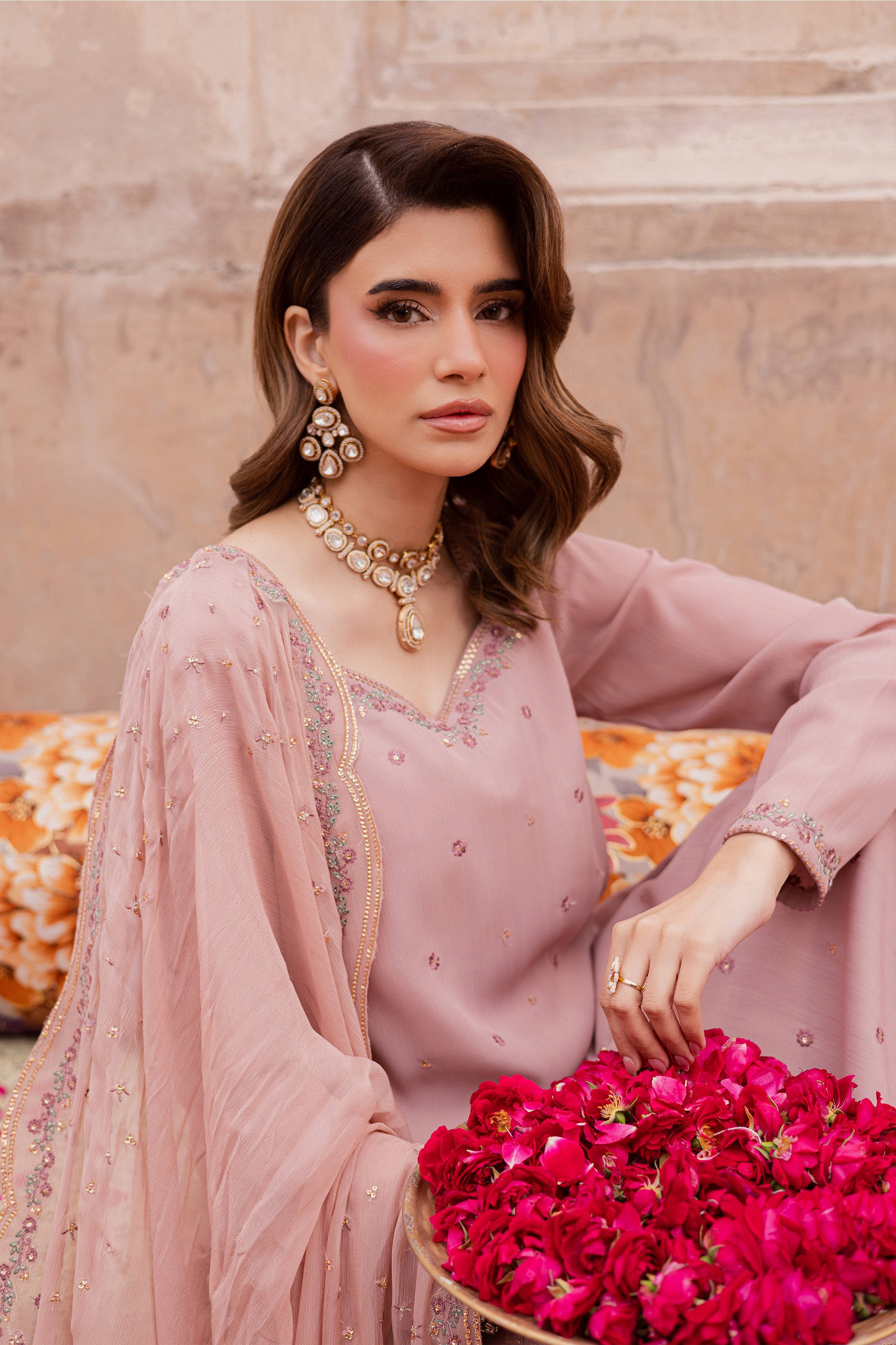 Elvira 3Pc - Festive Luxe Pret BATIKSTUDIO2025 BATIK S / Powder Pink / Zari Crinkle-M / Powder Pink / Zari Crinkle-L / Powder Pink / Zari Crinkle