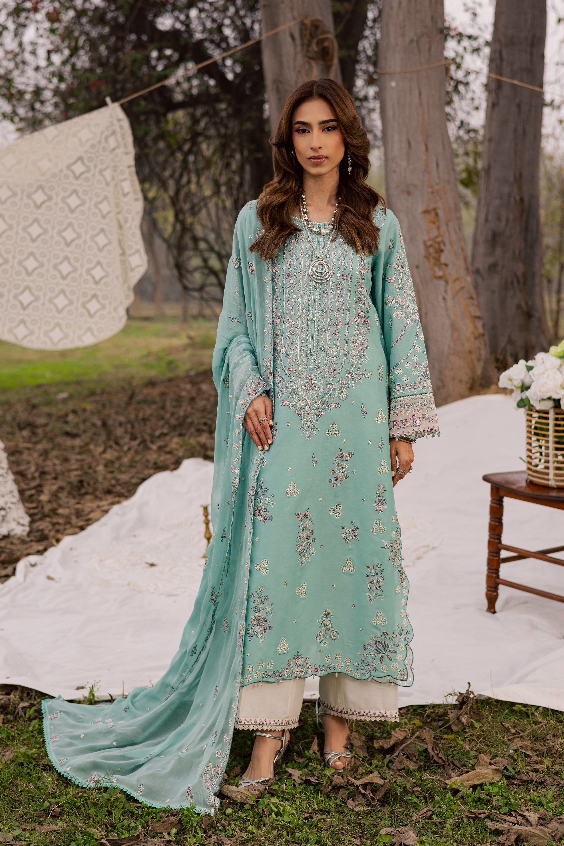 Emerald Toska 3Pc - Festive Embroidered Lawn BATIKEID2026 BATIK XS / Emerald / Pima Lawn-S / Emerald / Pima Lawn-M / Emerald / Pima Lawn-L / Emerald / Pima Lawn-XL / Emerald / Pima Lawn
