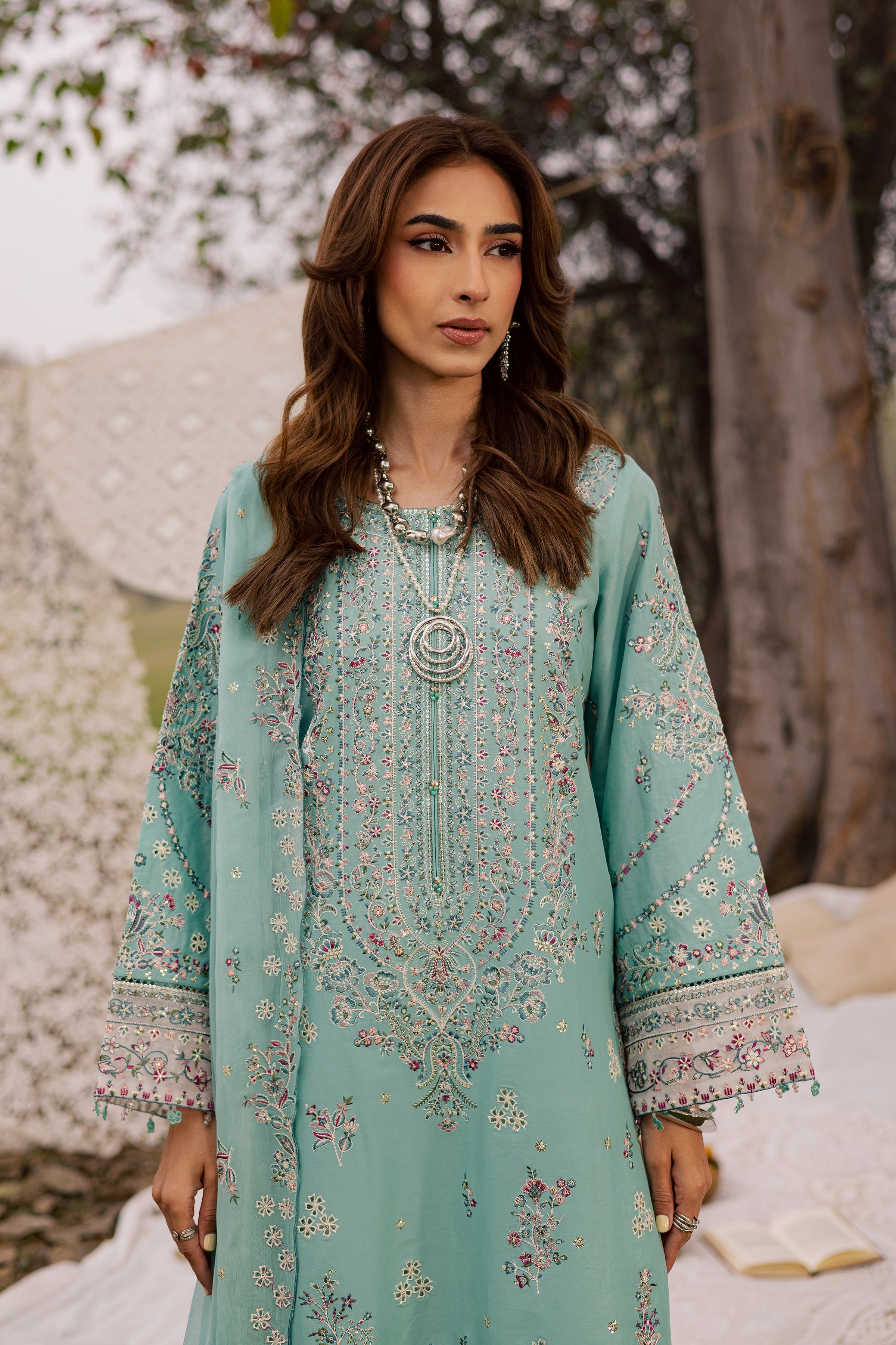 Emerald Toska 3Pc - Festive Embroidered Lawn BATIKEID2026 BATIK XS / Emerald / Pima Lawn-S / Emerald / Pima Lawn-M / Emerald / Pima Lawn-L / Emerald / Pima Lawn-XL / Emerald / Pima Lawn