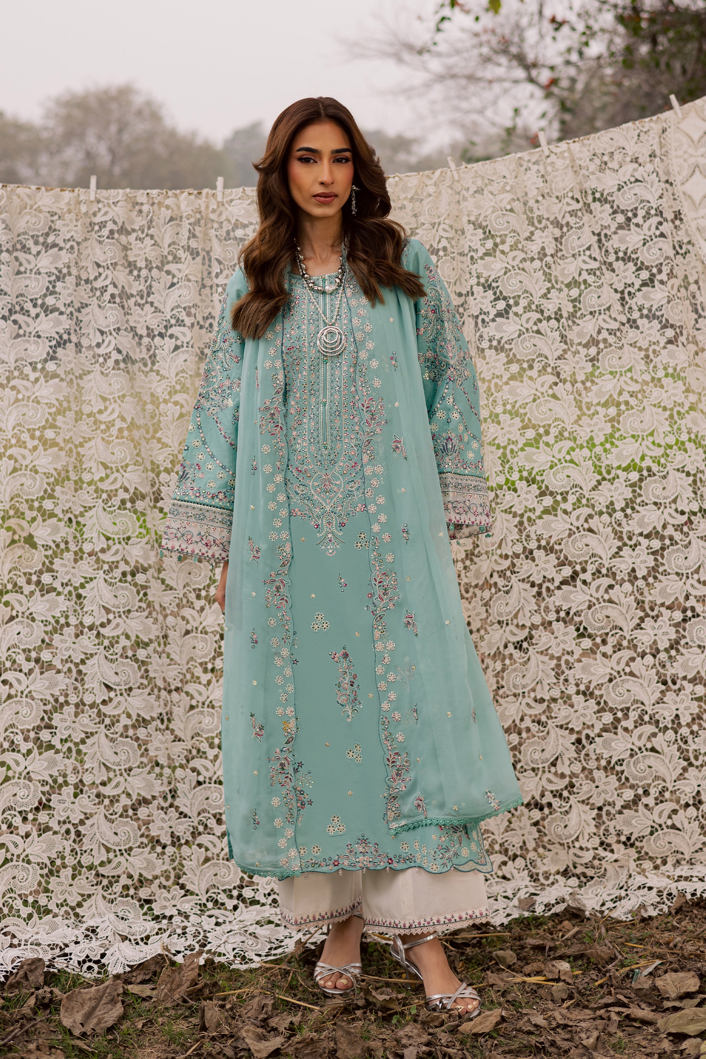 Emerald Toska 3Pc - Festive Embroidered Lawn BATIKEID2026 BATIK XS / Emerald / Pima Lawn-S / Emerald / Pima Lawn-M / Emerald / Pima Lawn-L / Emerald / Pima Lawn-XL / Emerald / Pima Lawn