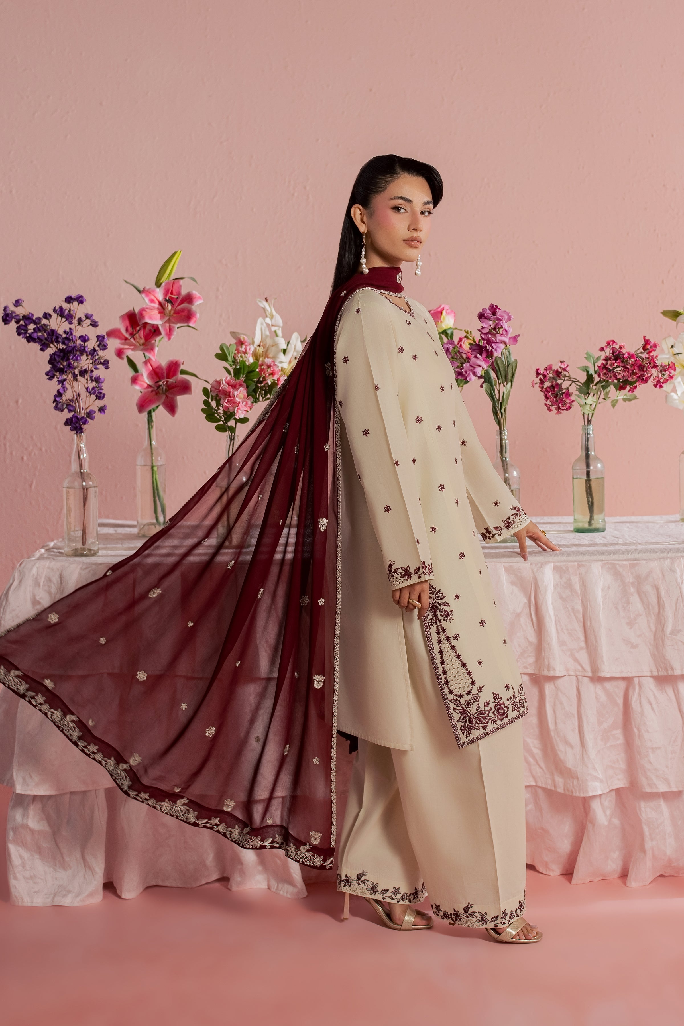 Enha 3Pc - Embroidered Lawn Dress BATIKSS26 BATIK XS / Beige / Pima Lawn-S / Beige / Pima Lawn-M / Beige / Pima Lawn-L / Beige / Pima Lawn-XL / Beige / Pima Lawn