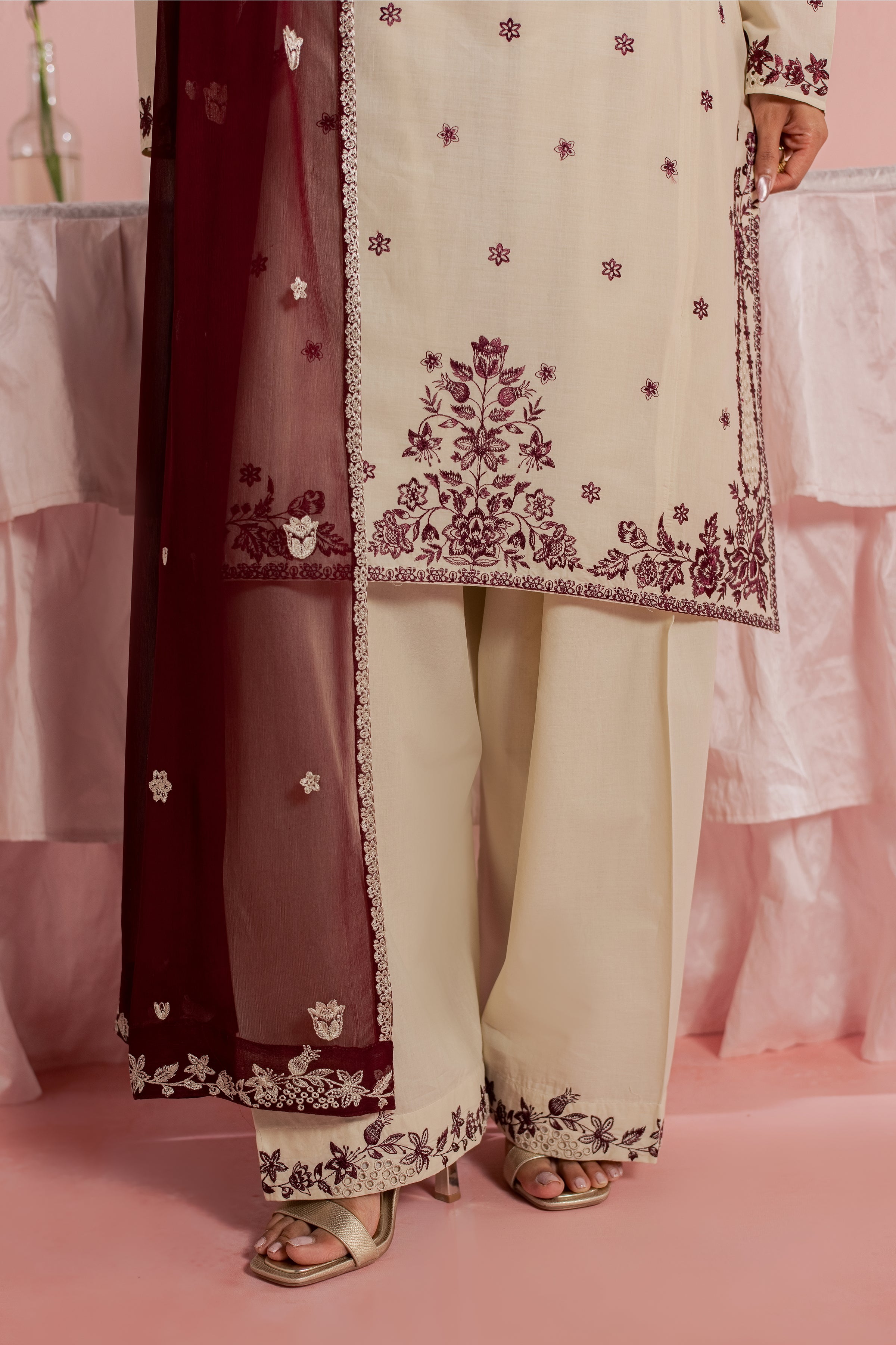 Enha 3Pc - Embroidered Lawn Dress BATIKSS26 BATIK XS / Beige / Pima Lawn-S / Beige / Pima Lawn-M / Beige / Pima Lawn-L / Beige / Pima Lawn-XL / Beige / Pima Lawn