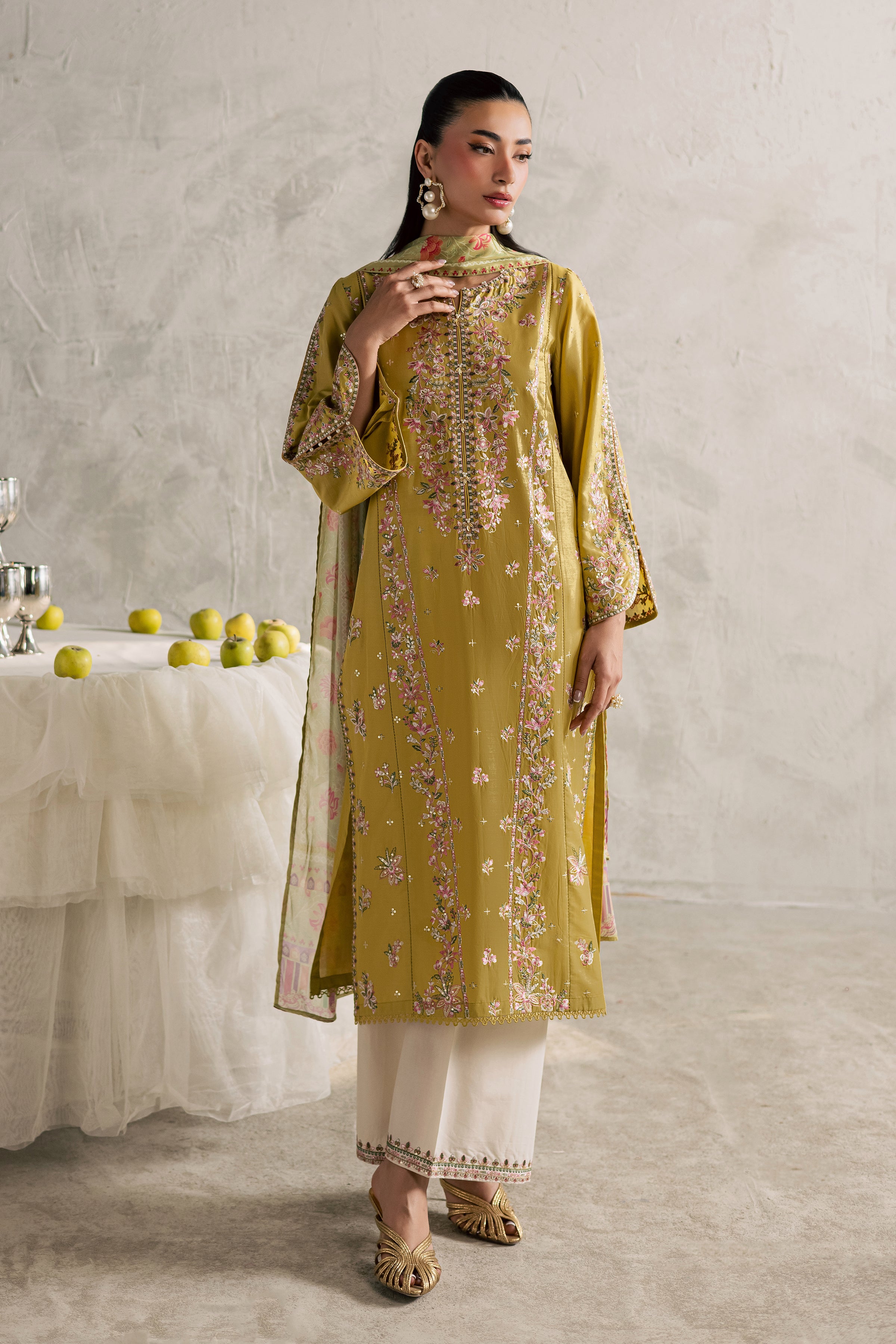 Essence 3Pc - Festive Embroidered Lawn BATIKEID2026 BATIK XS / Lime green / Pima Lawn-S / Lime green / Pima Lawn-M / Lime green / Pima Lawn-L / Lime green / Pima Lawn-XL / Lime green / Pima Lawn
