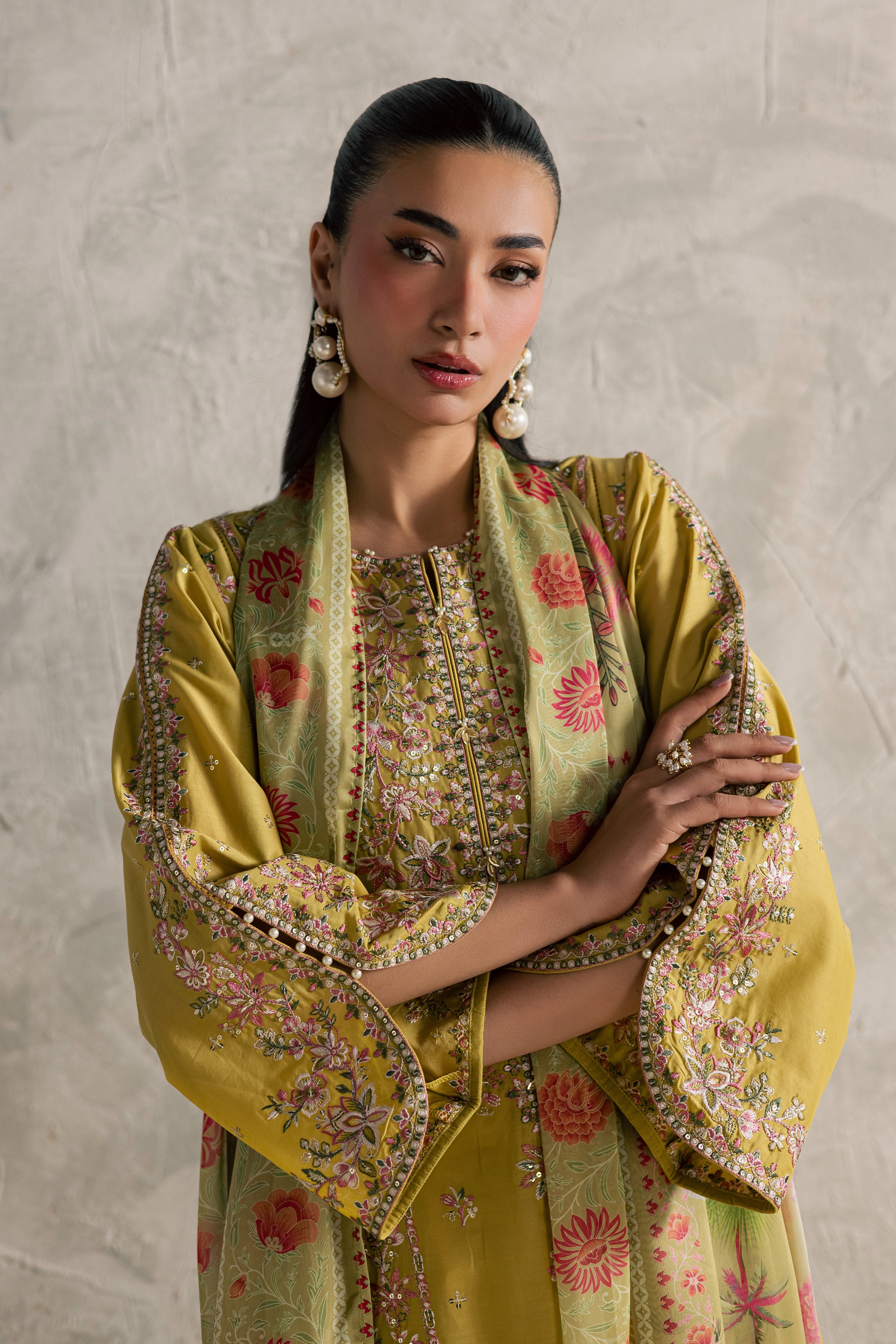 Essence 3Pc - Festive Embroidered Lawn BATIKEID2026 BATIK XS / Lime green / Pima Lawn-S / Lime green / Pima Lawn-M / Lime green / Pima Lawn-L / Lime green / Pima Lawn-XL / Lime green / Pima Lawn