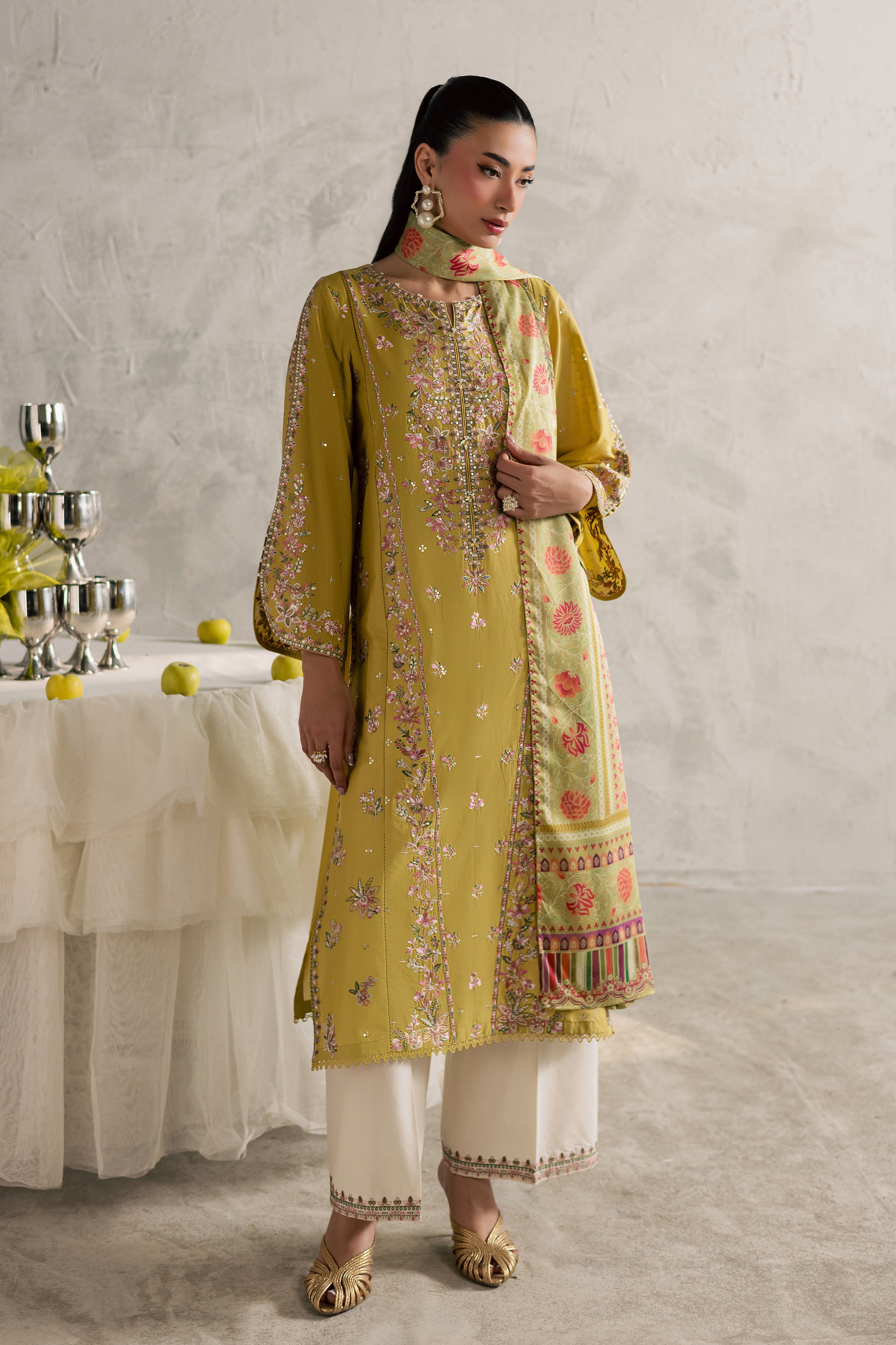 Essence 3Pc - Festive Embroidered Lawn BATIKEID2026 BATIK XS / Lime green / Pima Lawn-S / Lime green / Pima Lawn-M / Lime green / Pima Lawn-L / Lime green / Pima Lawn-XL / Lime green / Pima Lawn