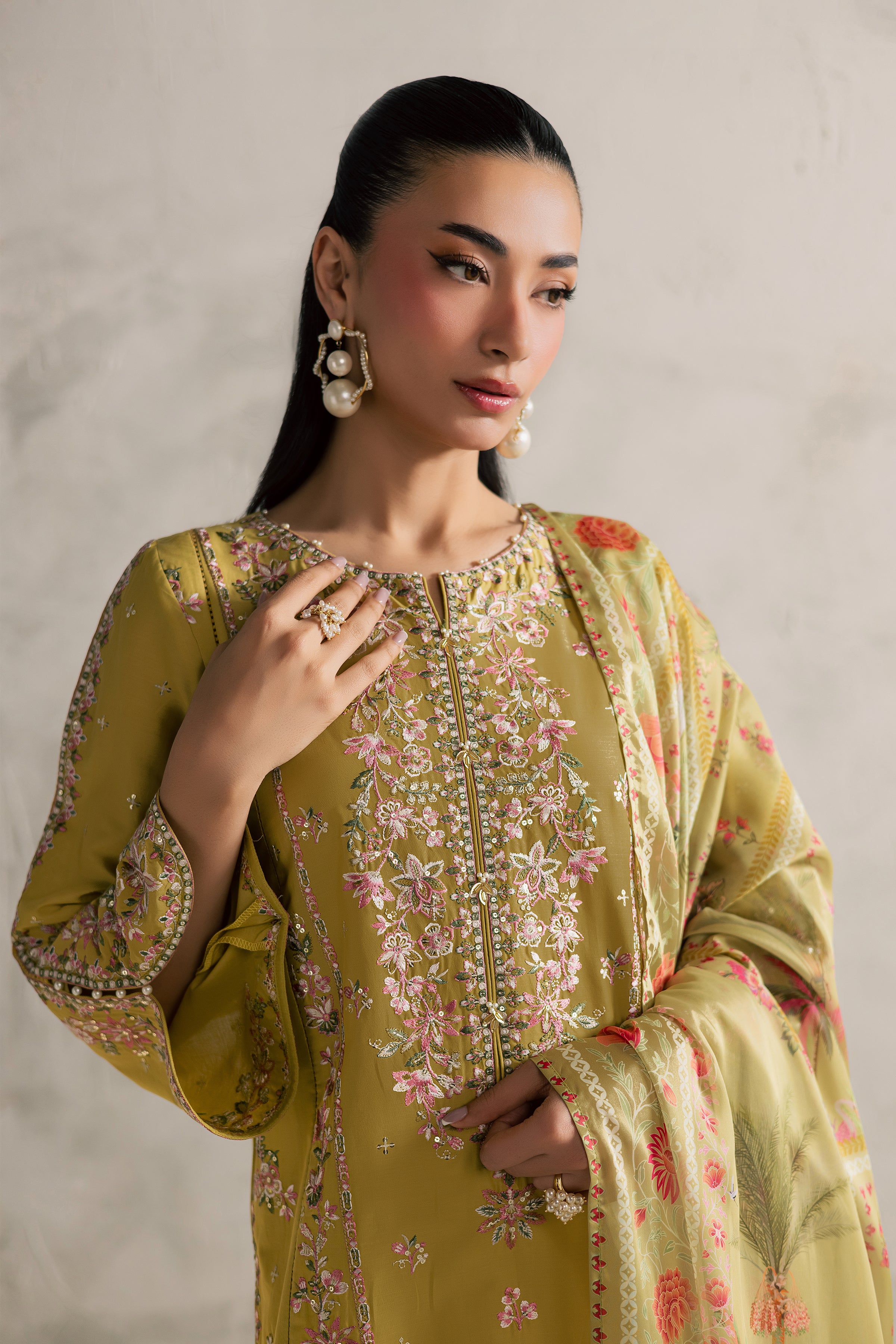Essence 3Pc - Festive Embroidered Lawn BATIKEID2026 BATIK XS / Lime green / Pima Lawn-S / Lime green / Pima Lawn-M / Lime green / Pima Lawn-L / Lime green / Pima Lawn-XL / Lime green / Pima Lawn