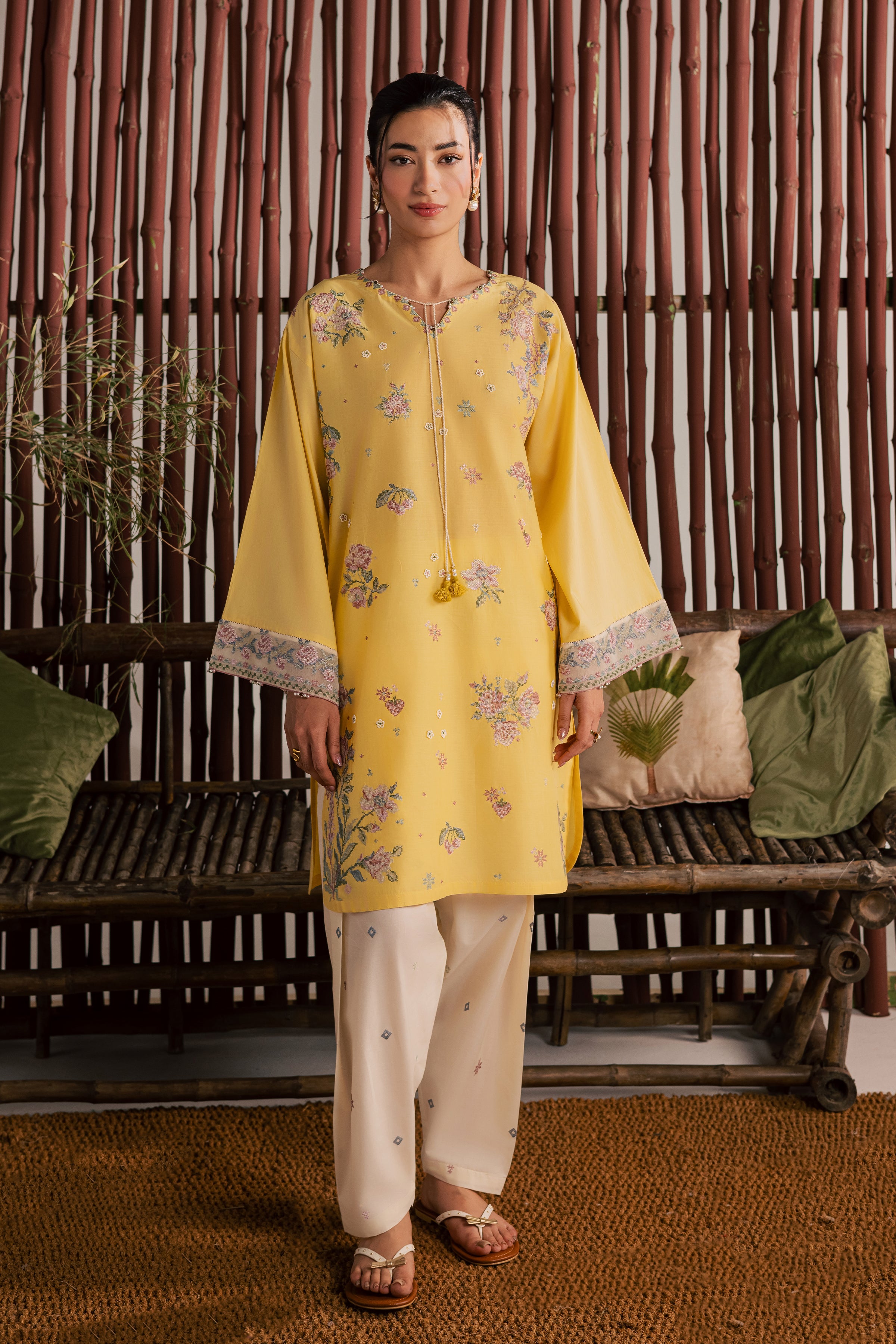 Eve 2Pc - Embroidered Lawn Dress EverydayEdit26 BATIK XS / Ochre / Pima Lawn-S / Ochre / Pima Lawn-M / Ochre / Pima Lawn-L / Ochre / Pima Lawn-XL / Ochre / Pima Lawn