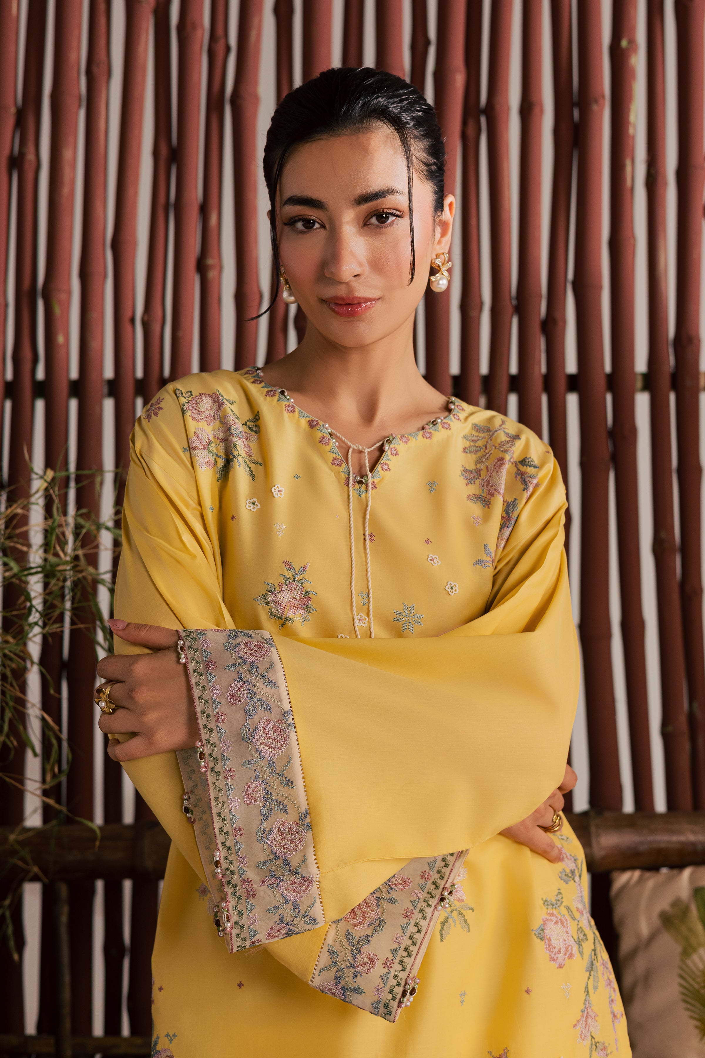 Eve 2Pc - Embroidered Lawn Dress EverydayEdit26 BATIK XS / Ochre / Pima Lawn-S / Ochre / Pima Lawn-M / Ochre / Pima Lawn-L / Ochre / Pima Lawn-XL / Ochre / Pima Lawn