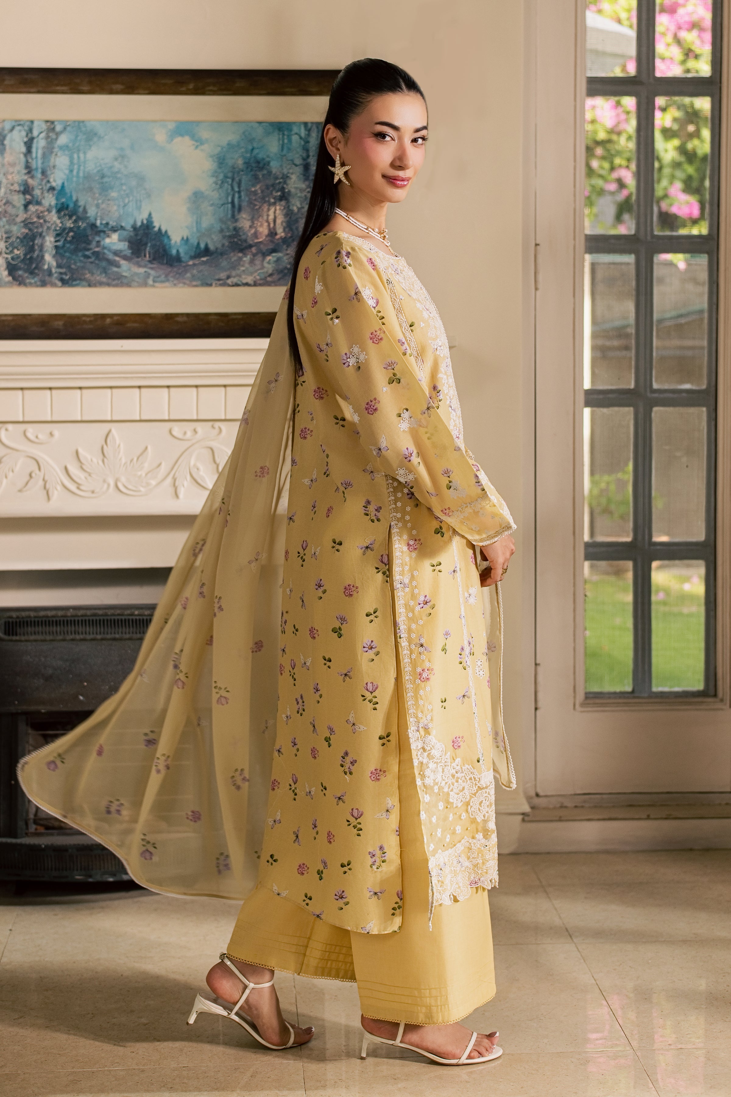 Eyrna 3Pc - Luxury Embroidered Lawn BATIKSS26 BATIK XS / Yellow / Lawn-S / Yellow / Lawn-M / Yellow / Lawn-L / Yellow / Lawn-XL / Yellow / Lawn
