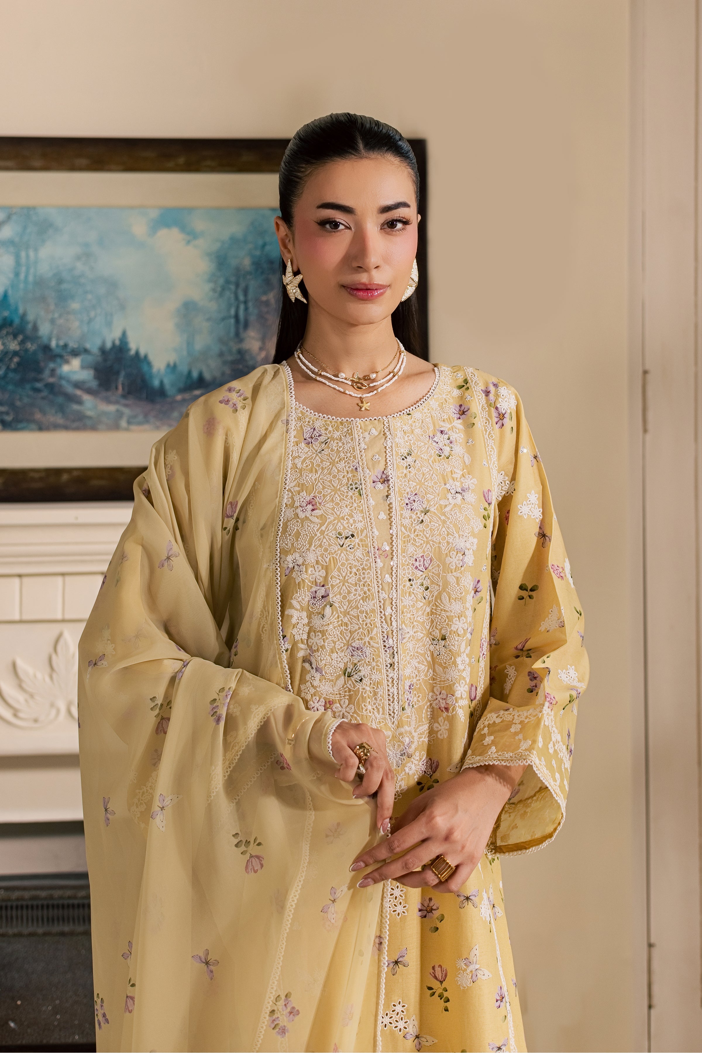 Eyrna 3Pc - Luxury Embroidered Lawn BATIKSS26 BATIK XS / Yellow / Lawn-S / Yellow / Lawn-M / Yellow / Lawn-L / Yellow / Lawn-XL / Yellow / Lawn