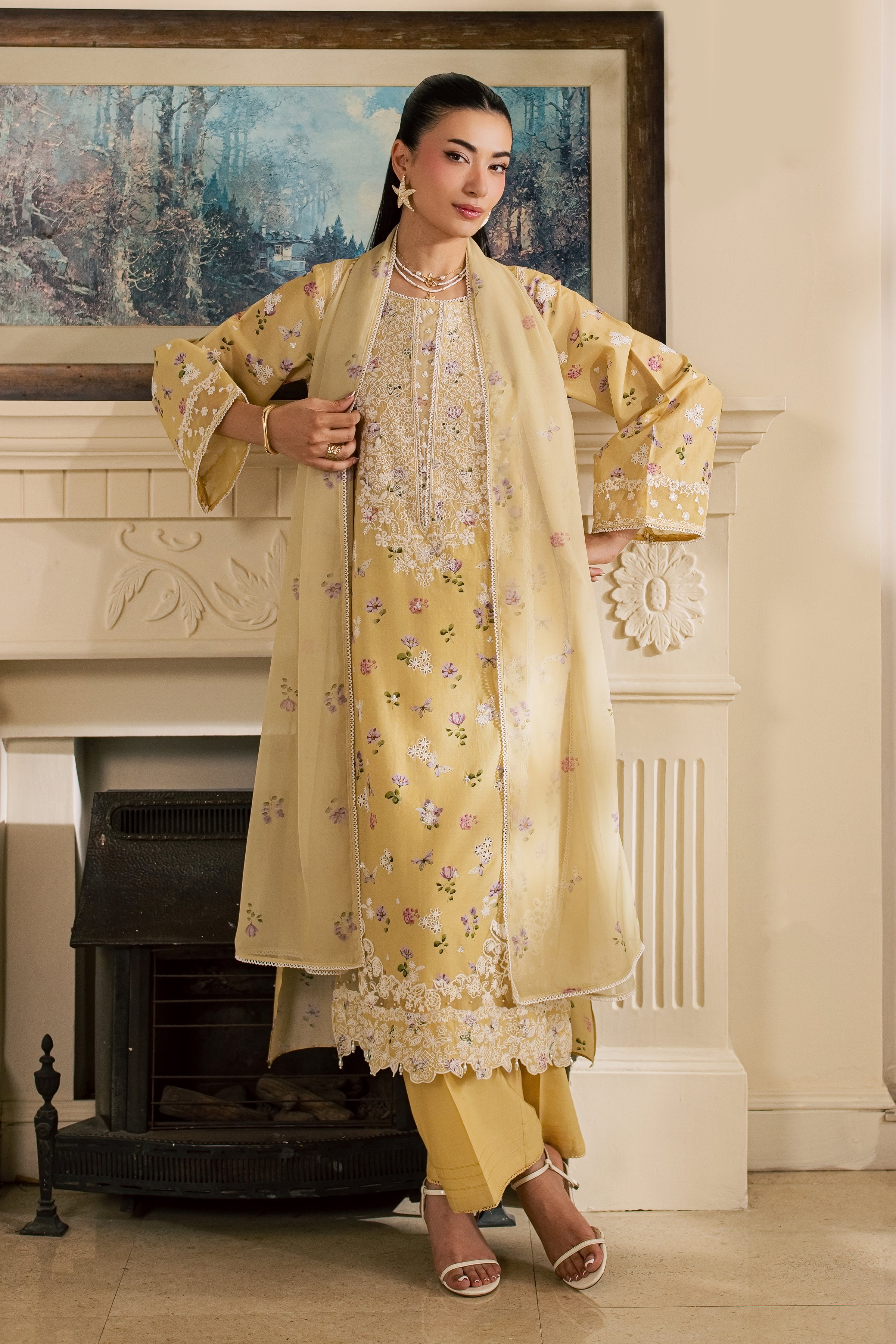 Eyrna 3Pc - Luxury Embroidered Lawn BATIKSS26 BATIK XS / Yellow / Lawn-S / Yellow / Lawn-M / Yellow / Lawn-L / Yellow / Lawn-XL / Yellow / Lawn