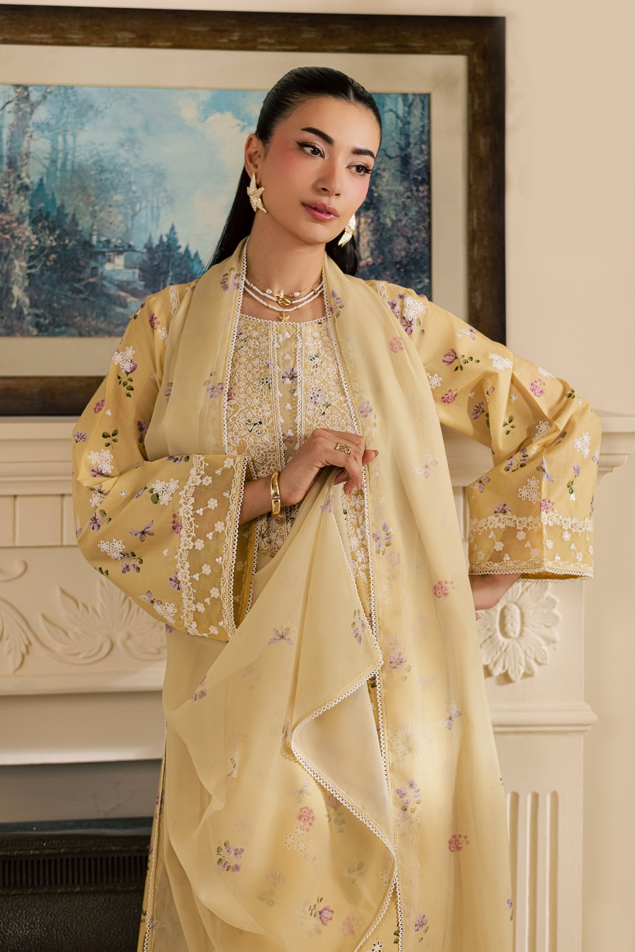 Eyrna 3Pc - Luxury Embroidered Lawn BATIKSS26 BATIK XS / Yellow / Lawn-S / Yellow / Lawn-M / Yellow / Lawn-L / Yellow / Lawn-XL / Yellow / Lawn