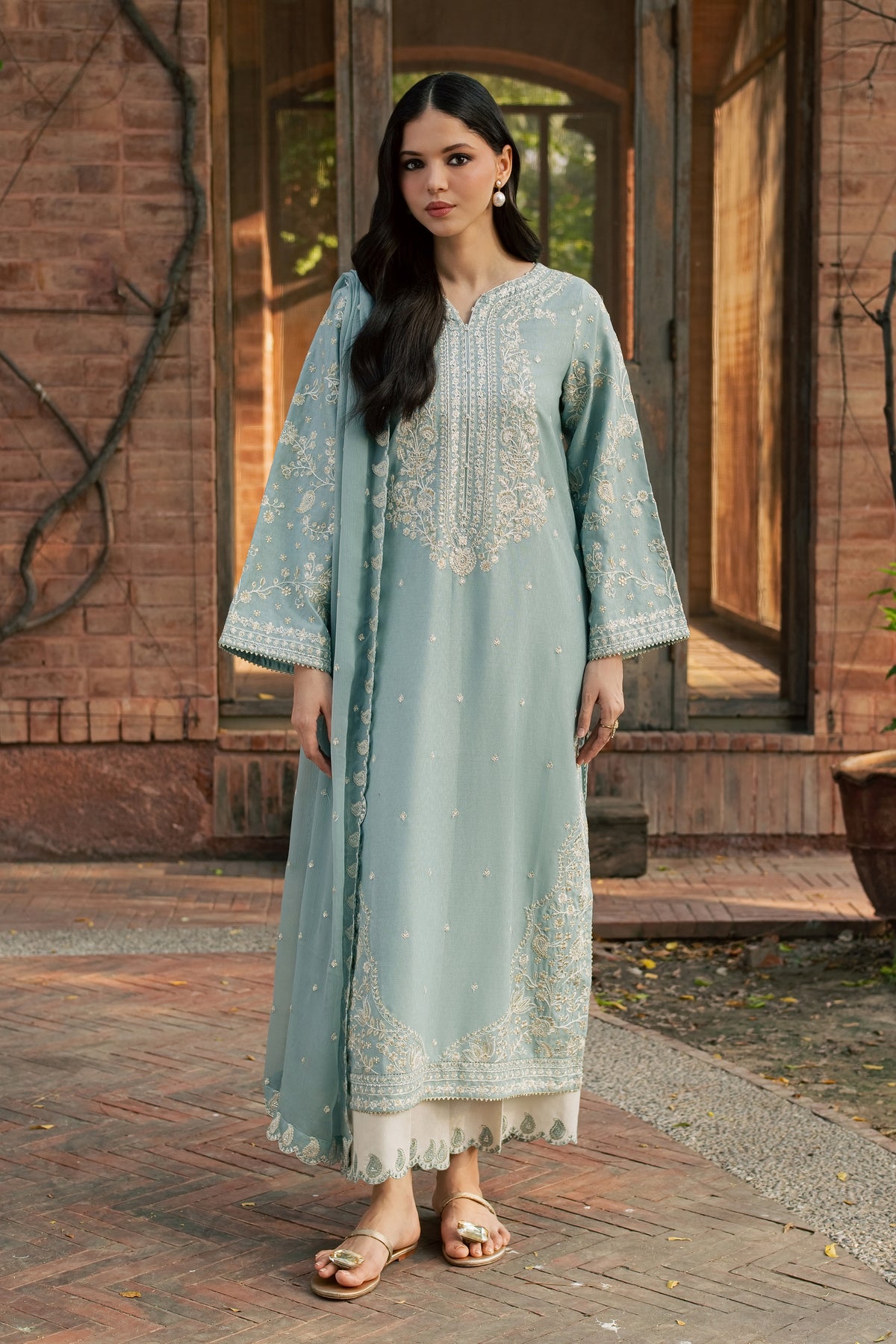 Faheema 3Pc - Embroidered Karandi Pret PRETKARANDI2026 BATIK XS / Ice Blue / Karandi