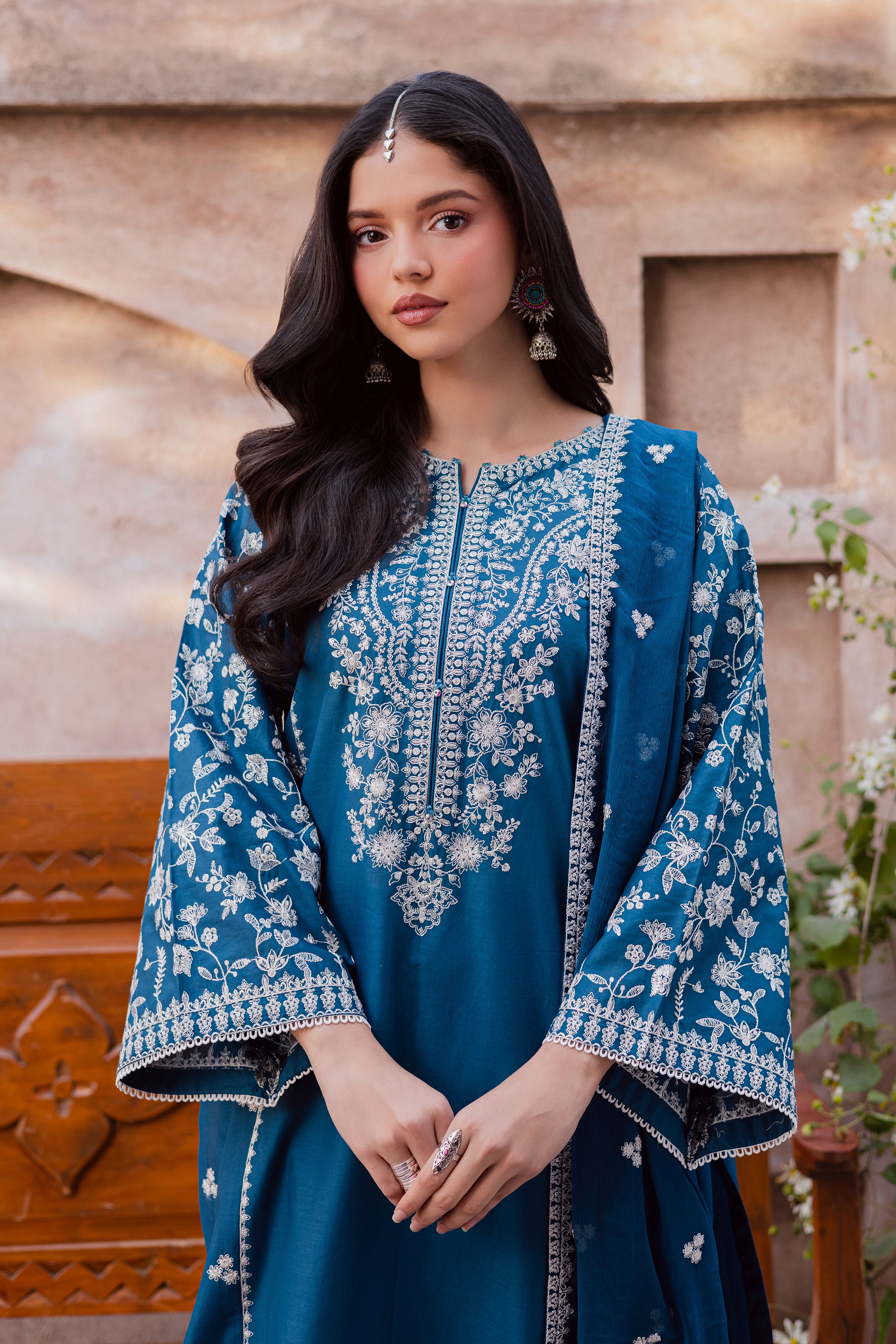 Farsali 3Pc - Festive Embroidered Lawn BATIKEID2026 BATIK XS / Moroccon Blue / Pima Lawn-S / Moroccon Blue / Pima Lawn-M / Moroccon Blue / Pima Lawn-L / Moroccon Blue / Pima Lawn-XL / Moroccon Blue / Pima Lawn